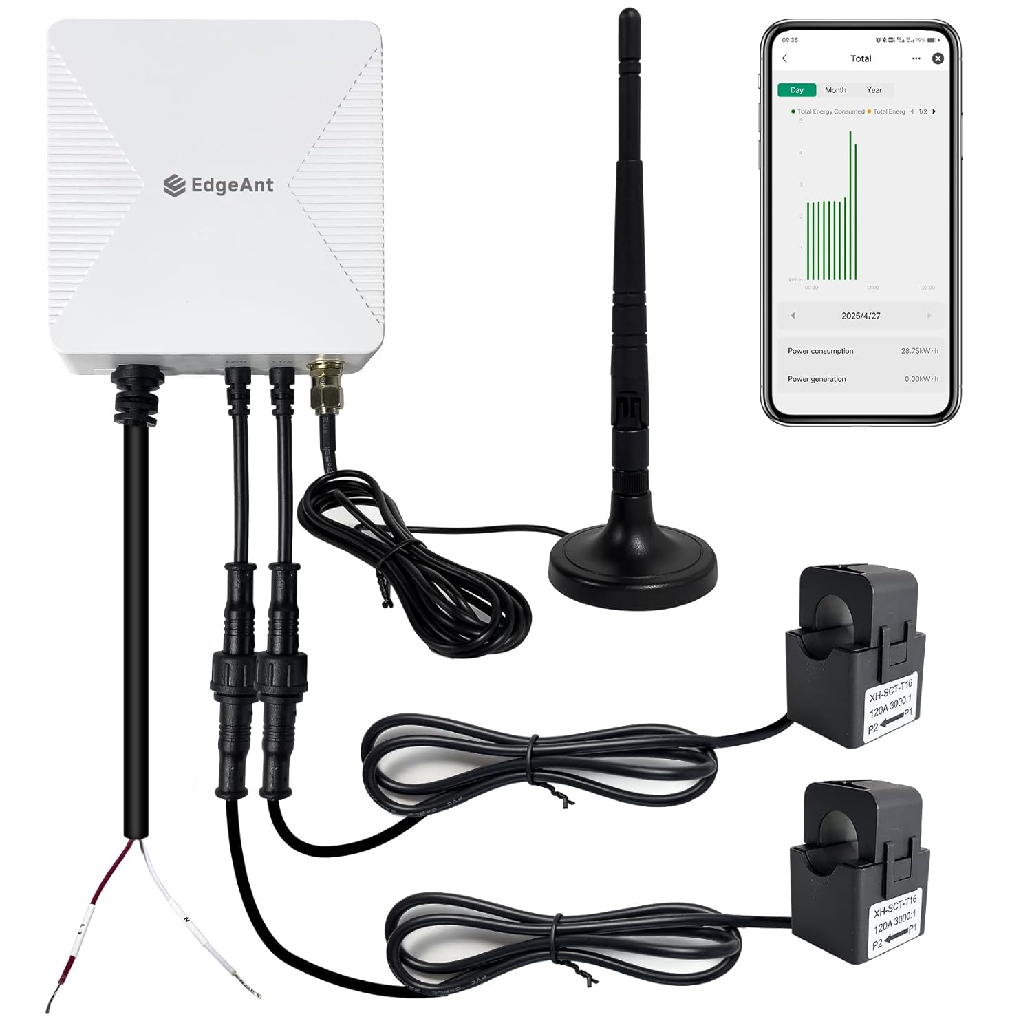 WiFi Energy Monitor with 2 * 120A Clamps, Real-Time Electricity Tracking, Smart Home Power Management,WiFi Meter Solar/Net Metering, Home Energy Automation and Control