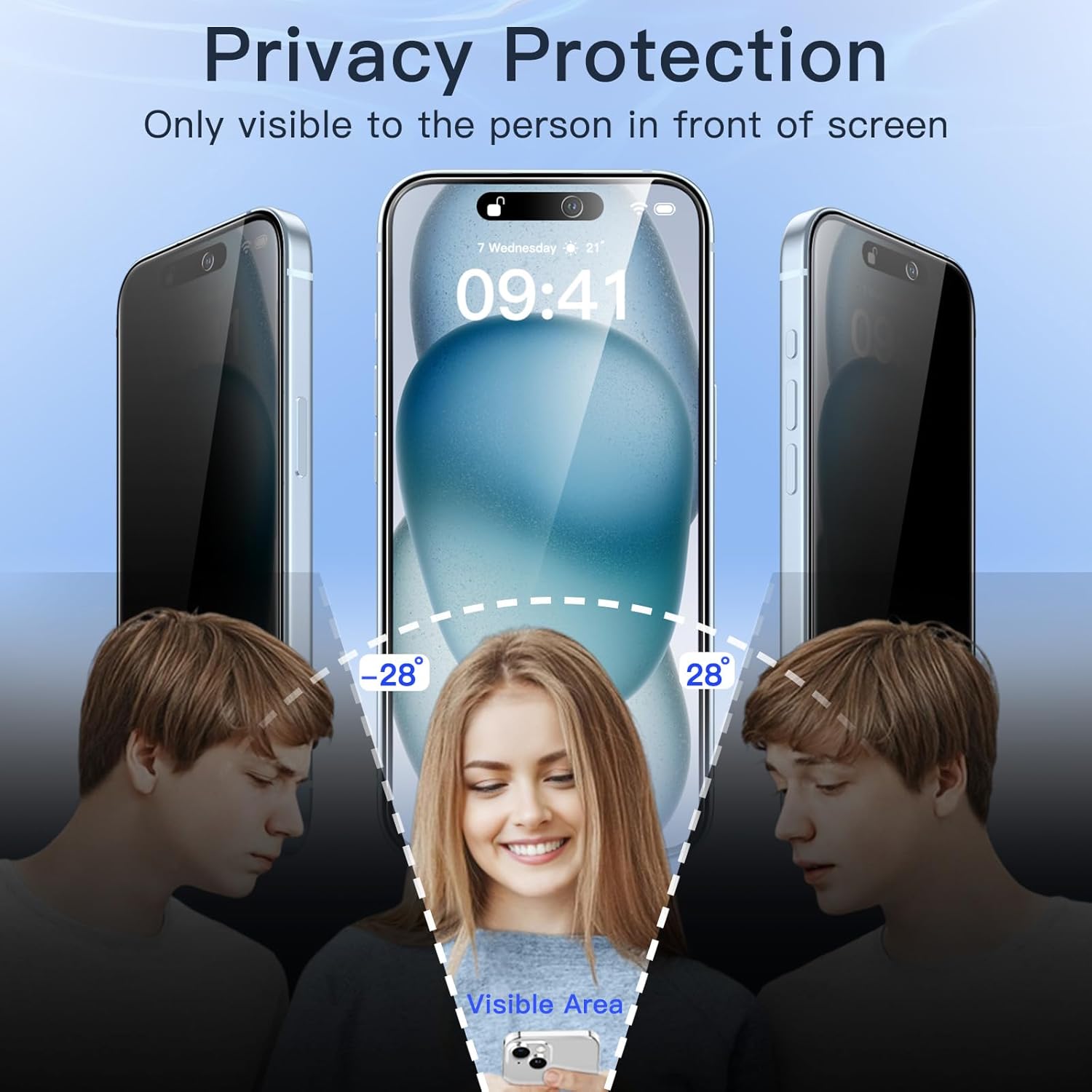 JETech Privacy Screen Protector for iPhone 15 Plus 6.7-Inch with Camera Lens Protector, Anti-Spy Tempered Glass Film, Easy Installation Tool, 2-Pack Each