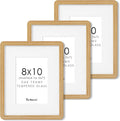 8x10 Picture Frame, Rustic 8 by 10 Photo Frame for Wall & Tabletop Display - Solid Oak Wood & Tempered Glass, 8x10 Picture Frame Matted to 5x7, Wood Collage Frames for Home, Natural Oak Color, 3 Pack
