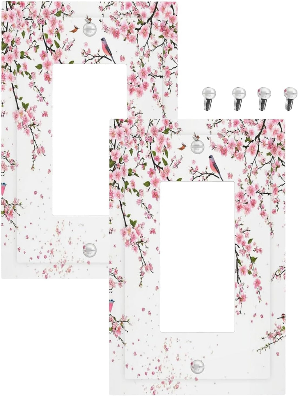 Decorative Outlet Covers Rustic Plum Blossom Pink Flowers 1 Gang Rocker Light Switch Cover Plate Single Decora Light Switch Covers Wall Plate Faceplate for Bedroom Decor （2 Pack）