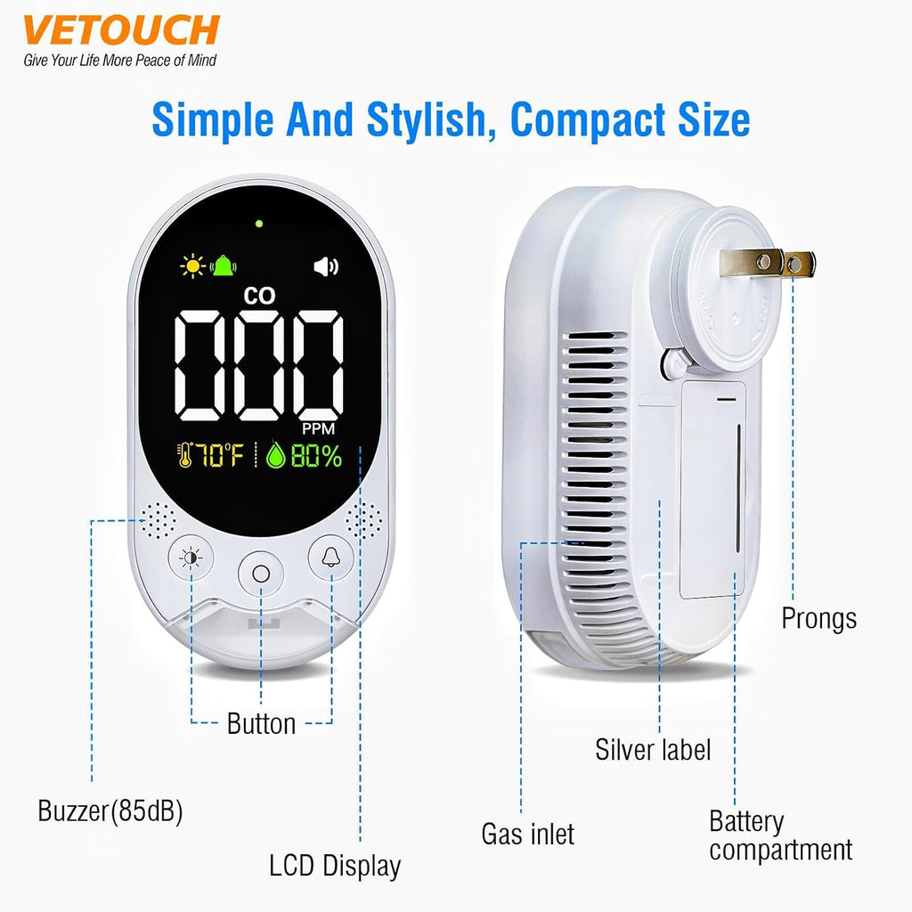 Portable Carbon Monoxide Detector Plug,Upgraded Version Configure Emergency Lighting CO Remind,Accurate Detection of CO Concentration Graded Warning, While Monitoring Temperature Humidity