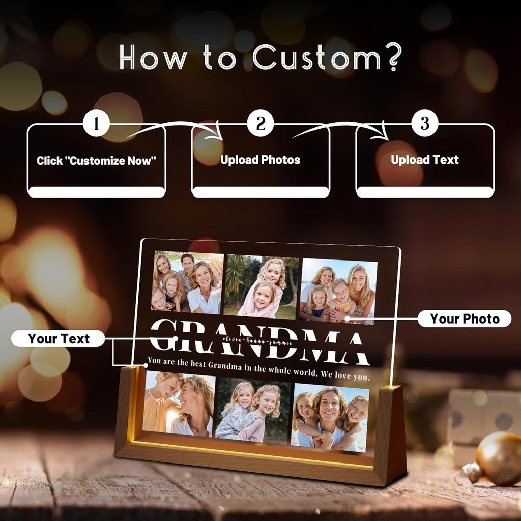 Photo Decorative Plaque Personalized Grandma Gifts, Custom Grandma Gifts for Mothers Day from Grandkids, Customized Grandma Picture Frame, Best Grandma Ever Gifts on Birthday