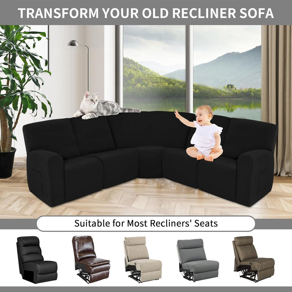 Easy-Going 100% Waterproof Recliner Cover Additional Seat Cover for Reclining Couch, Stretch Sofa Covers Washable Furniture Protector for Kids & Pets, 1 Seat, Black