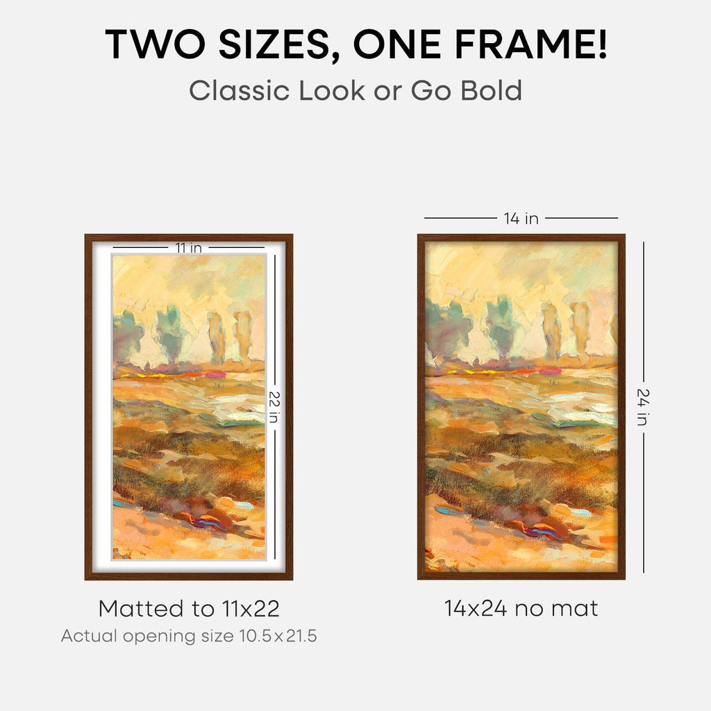 Homeforia 14x24 Picture Frame Brown, High End Dark Oak 14x24 Poster Wood Frame with Mat 11x22 for Photo, 14 x 24 Wooden Walnut Frame Matted to 11 x 22, 24x14 Frames, Tempered Glass, Wall Kit, Set of 1