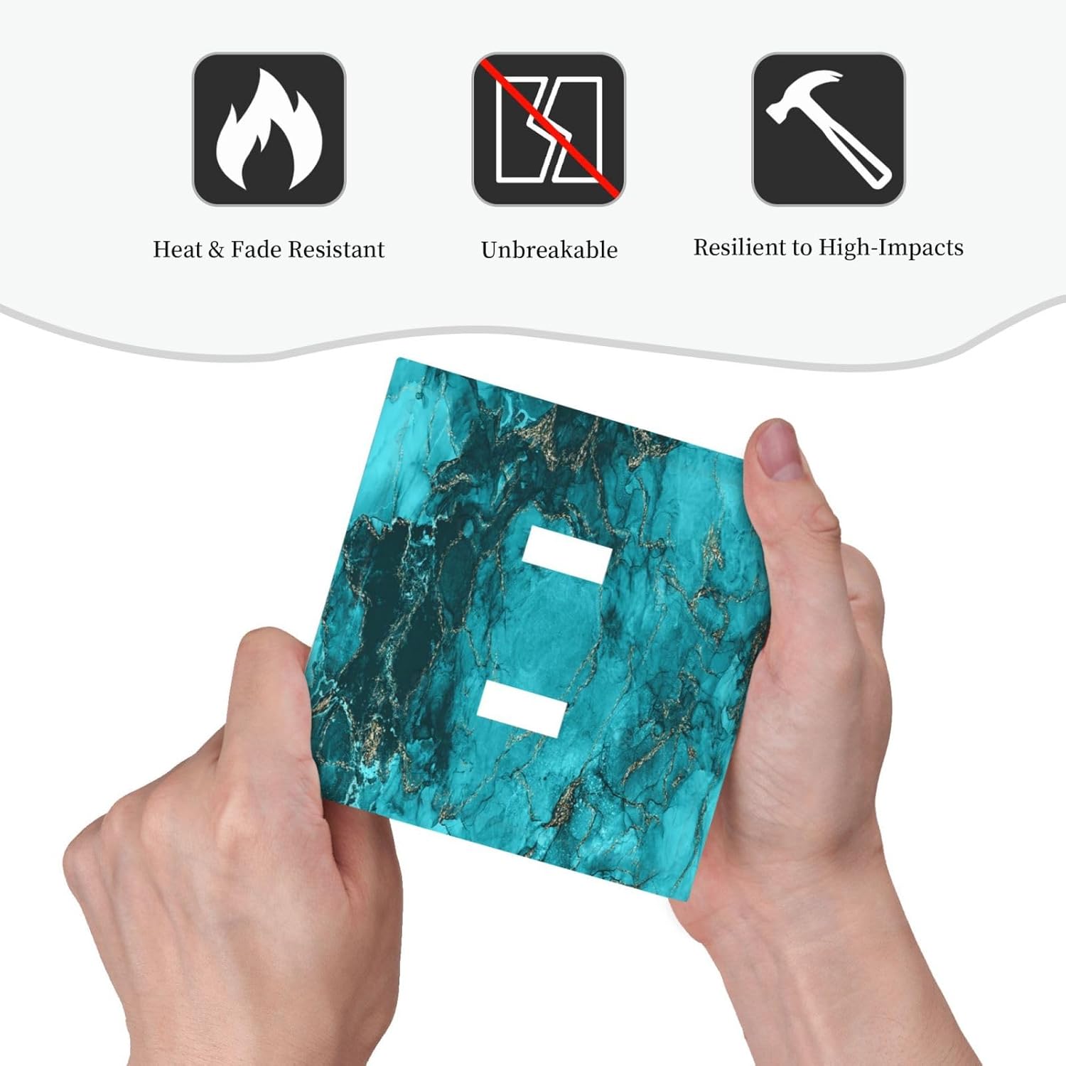 Decorative Light Switch Plate Covers Modern Abstract Turquoise Blue Marble Texture 2 Gang Wall Plate Double Toggle Double Light Switch Covers for Bathroom Home Decor （2 Pack）