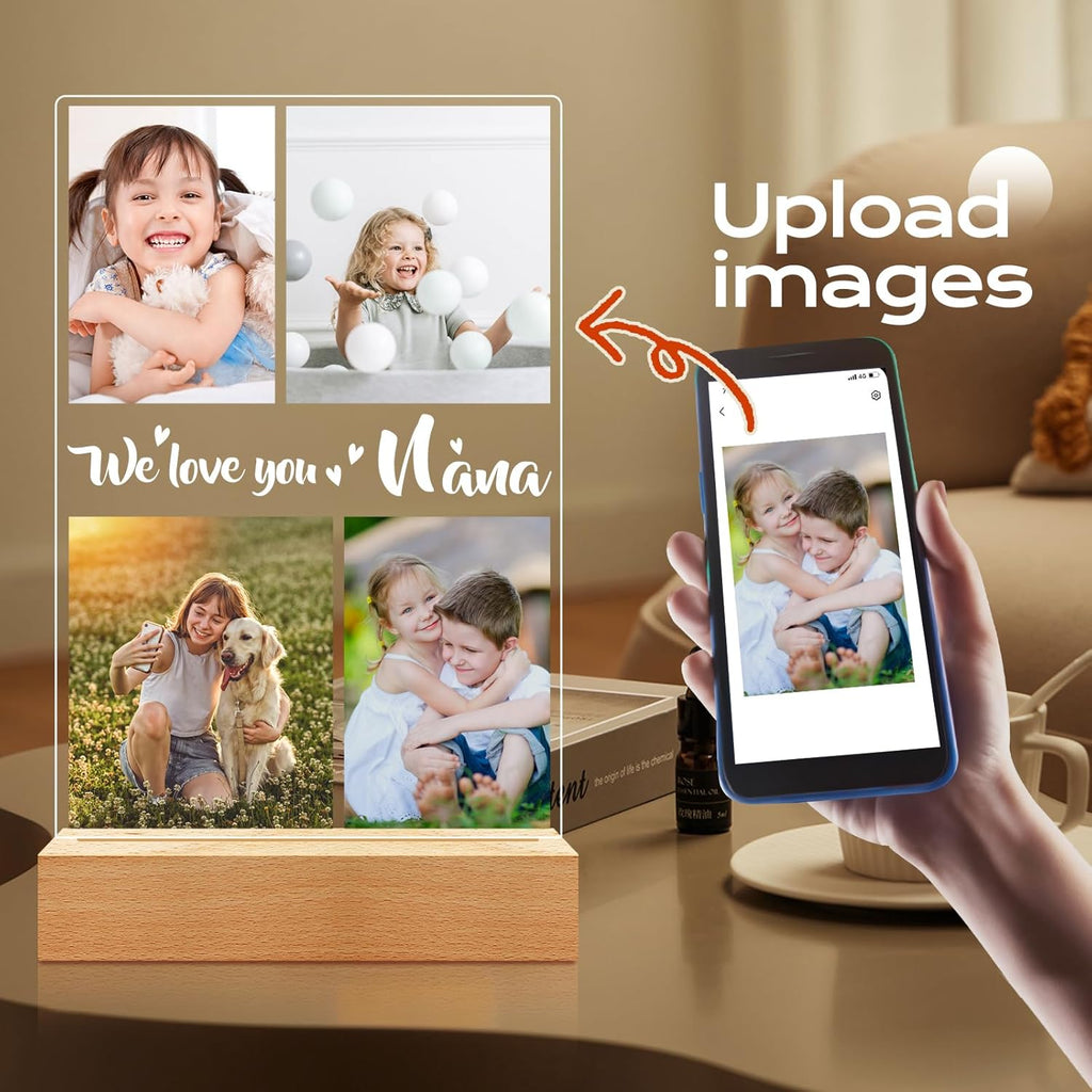 Custom Picture Frame with Photo, Personalized Photo Frame with Night Light, Customized Photo Frames, Personalized Valentines Day Gifts for Girls, Boys, Kids