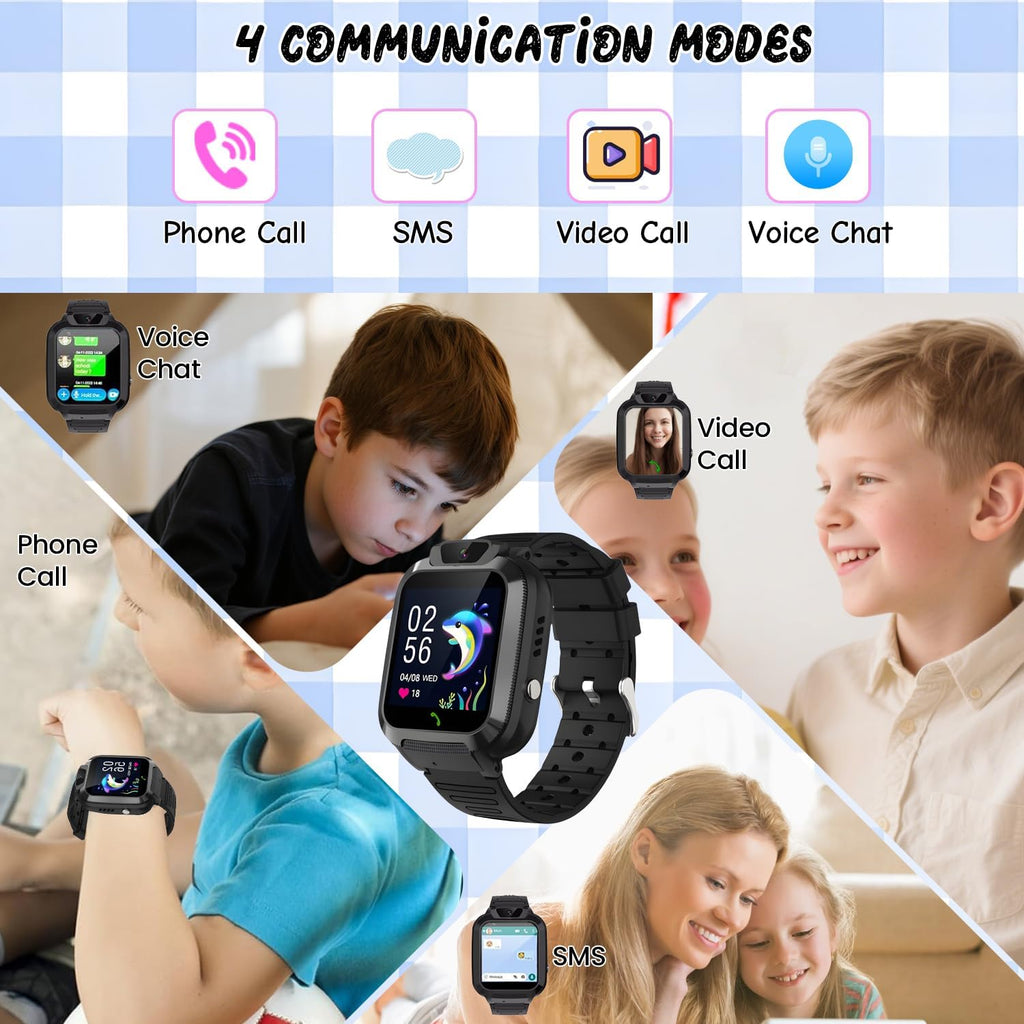 2G Kids Smart Watch, SOS Emergency Call, Video Calling, Waterproof Activity Tracker for 3-12 Years Girls/Boys - Birthday Gift Idea