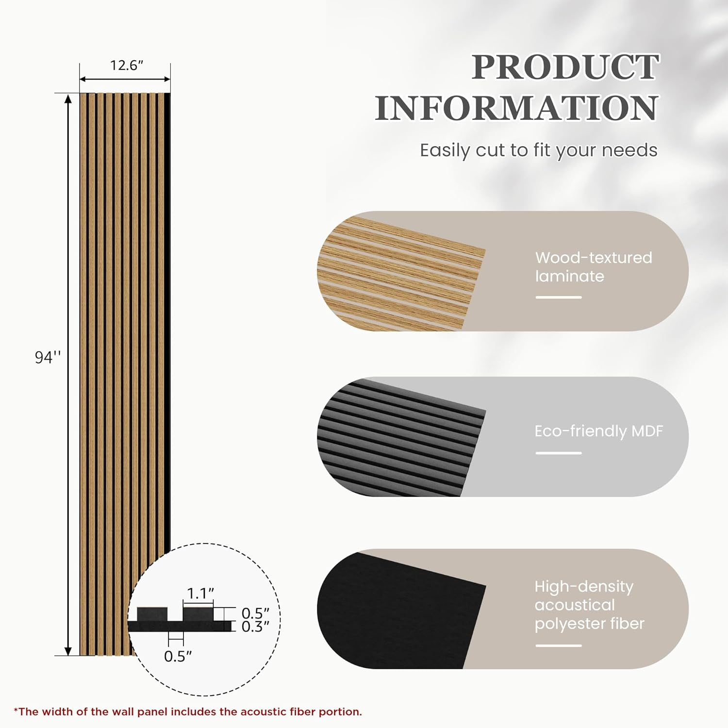 Wood Salt Acoustic Wall Panels, 4 Piece 94" x 12.6" x 0.8" Soundproof Wooden Wall Panels, 3D Fluted Sound Absorbing Panel, Teak