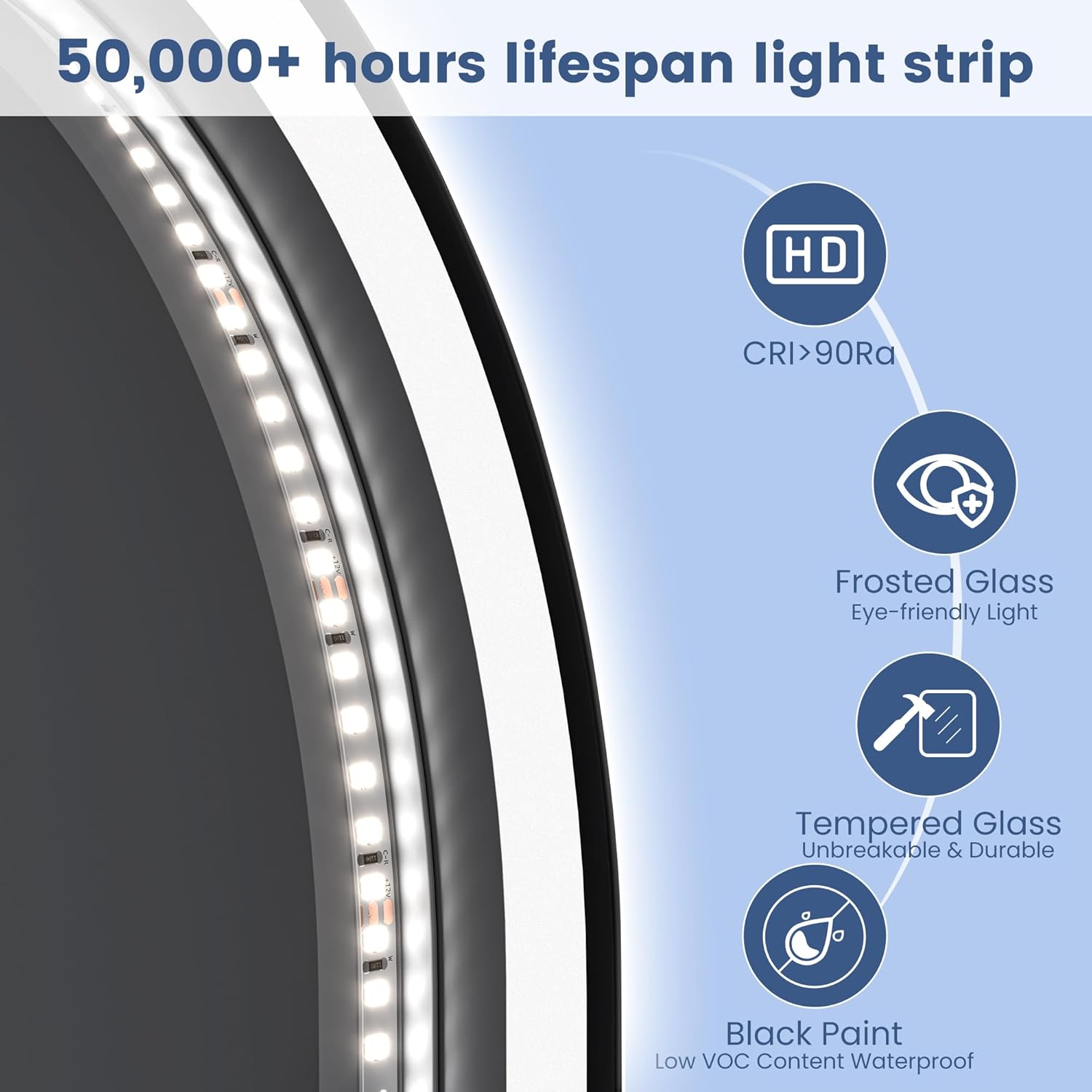 STARLEAD 24"x36" LED-Bathroom-Mirror-with-Lights, Wall-Mounted with Bluetooth, Anti-Fog, 3 Color Temperature Dimmable Brightness, Waterproof, Tempered Glass, Frontlit & Backlit, Black Frameless Oval