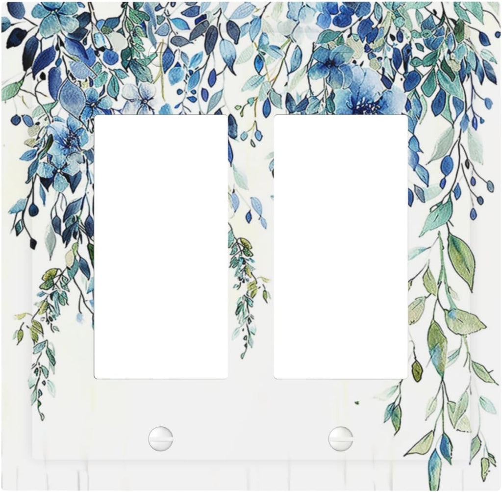 Decorative Outlet Covers Boho Vintage Flowers Blue Green Sage 2 Gang Double GFCI Rocker Electrical Wall Panels Light Switch Cover Plate for Bedroom Farmhouse Decor