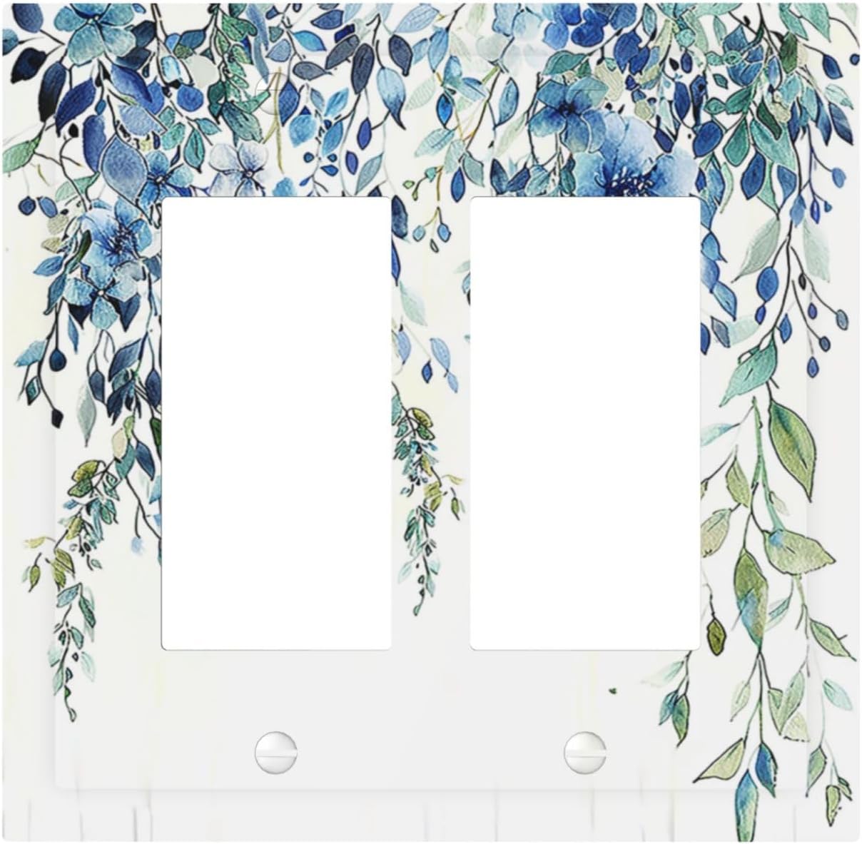 Decorative Outlet Covers Boho Vintage Flowers Blue Green Sage 2 Gang Double GFCI Rocker Electrical Wall Panels Light Switch Cover Plate for Bedroom Farmhouse Decor