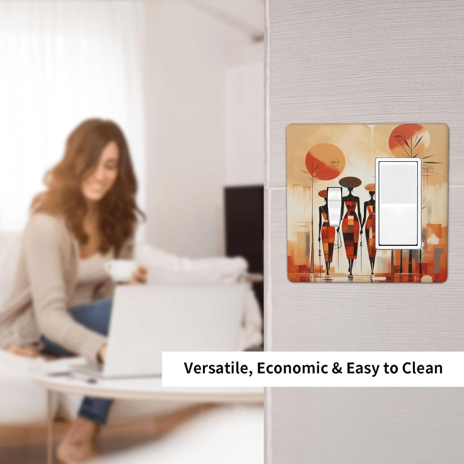 Decorative Outlet Covers Minimalist Black Women Bohemia Sun 2 Gang Wall Plate Single Toggle 1 Rocker Light Switch Cover Switch Plate Covers Faceplate for Bedroom Home Decor