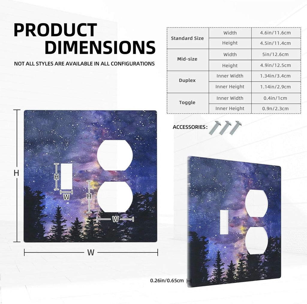 Wallplates Dream Milky Way Starry Forest Pine Watercolor Painting 1 Toggle 1 Duplex Switch Plate Electrical GFCI Faceplate Decorative Light Switch Covers for Bedroom Home Decor