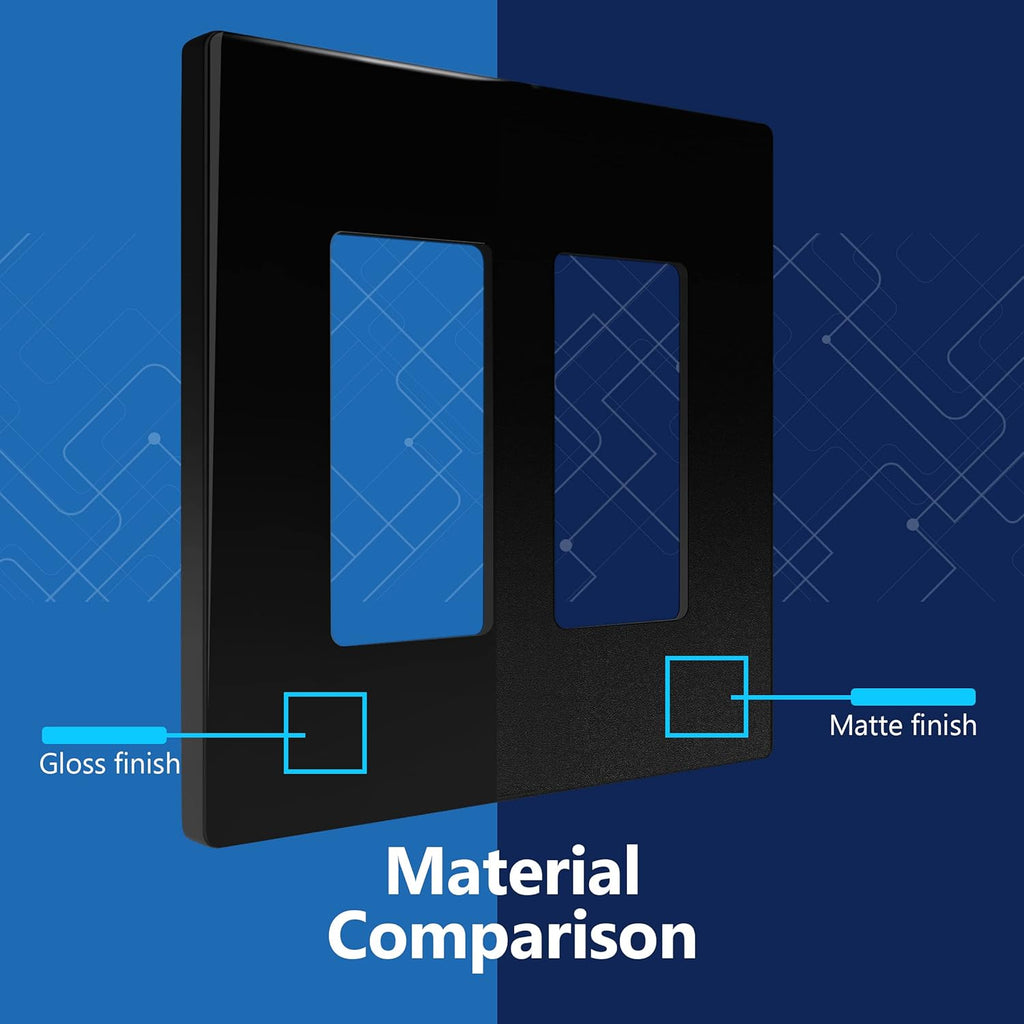 LIDER Matte Finish Double Decorator Switch Cover, Screwless Wall Plate, Mid-Size 2-Gang 4.88" x 4.92", Polycarbonate Thermoplastic, UL Listed, LSWP-32M-BK, Black