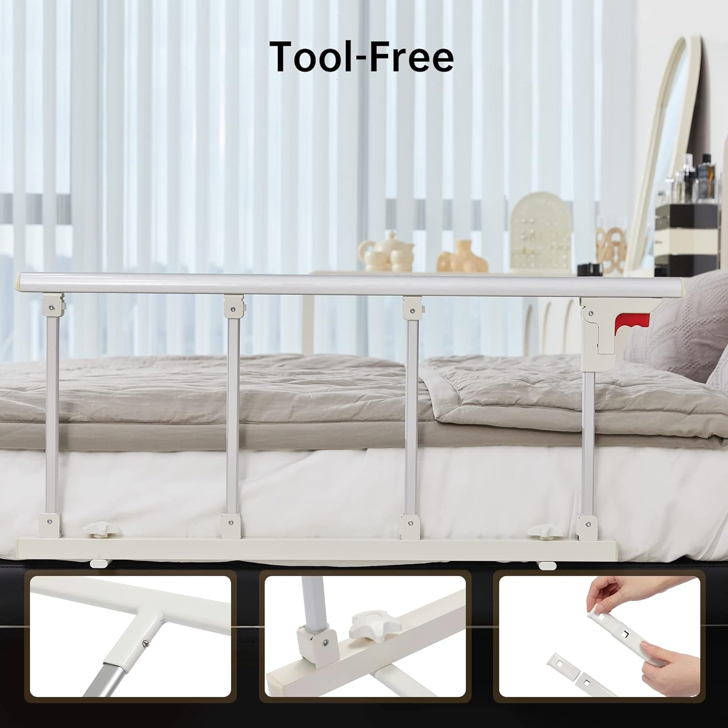 ELENKER Bed Safety Rail, Folding Bed Assist Handle Adjustable Medical Hospital Assistive Devices Bed Railing for Elderly Seniors Adults,37.8" x16.3