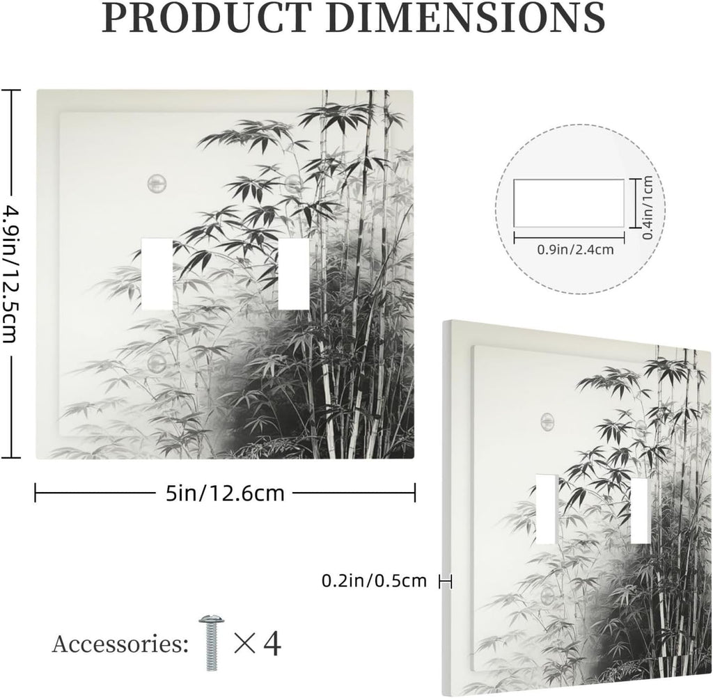 Watercolor Vintage Ink Bamboo Forest 2 Gang Double Toggle Light Switch Cover Decorative Switchplate Electrical Wall Plates Faceplate for Bathroom Bedroom Decor 4.9 X 5 IN