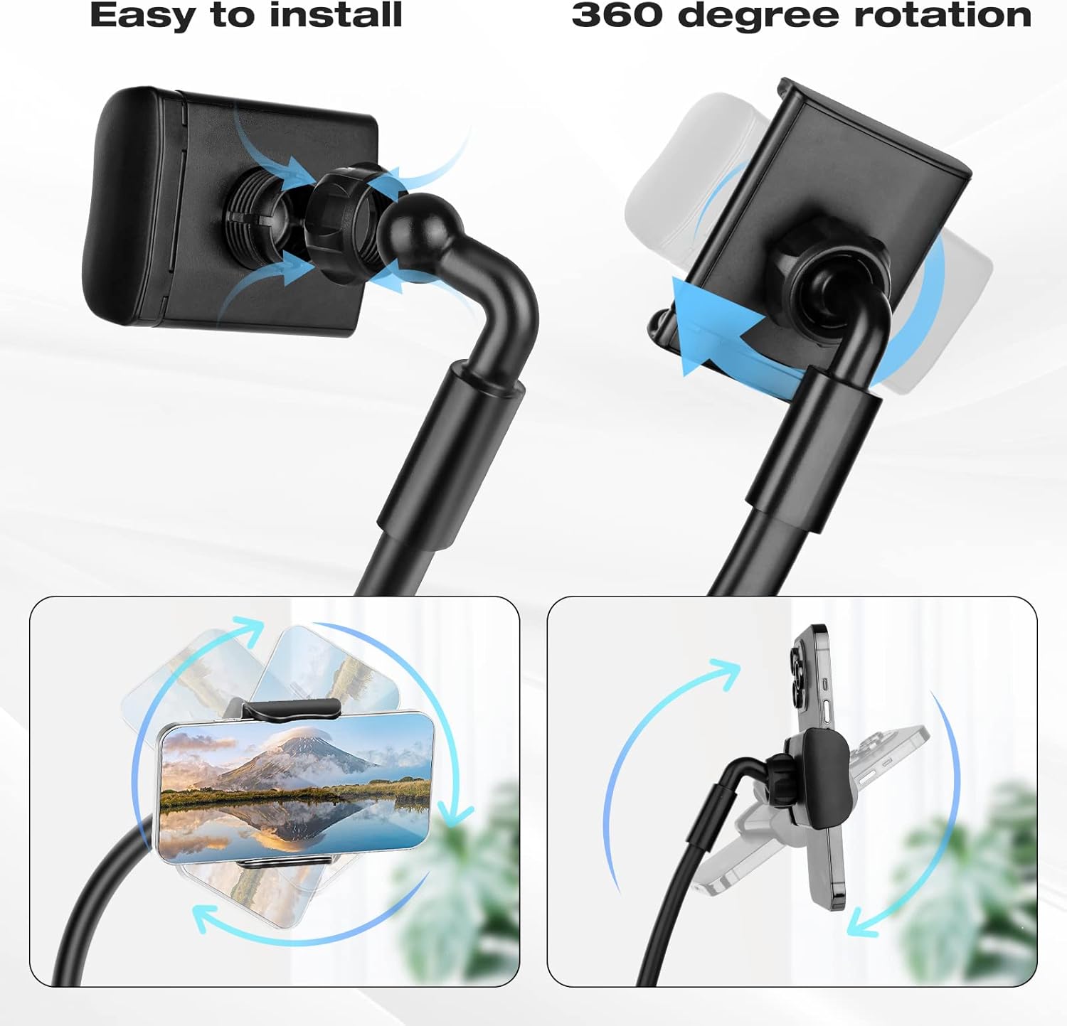 Cell Phone Stand, Neck Cell Phone Holder, Hand Free Flexible Gooseneck Phone Holder for Bed, Neck Phone Holder POV/Vlog Selfie Mount, Universal Multi-Functional Phone Stand for 4.7''-6.7'' Phone