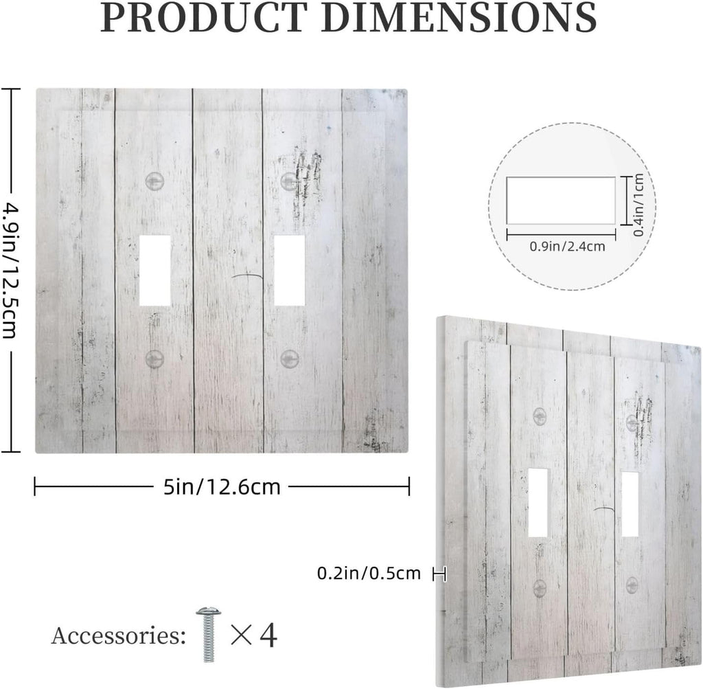 Rustic White Grey Wood Grain Decorative Switch Plates 2 Gang Double Toggle Outlet Light Switch Cover Wall Plate Electrical Faceplate for Bedroom Bathroom Decor