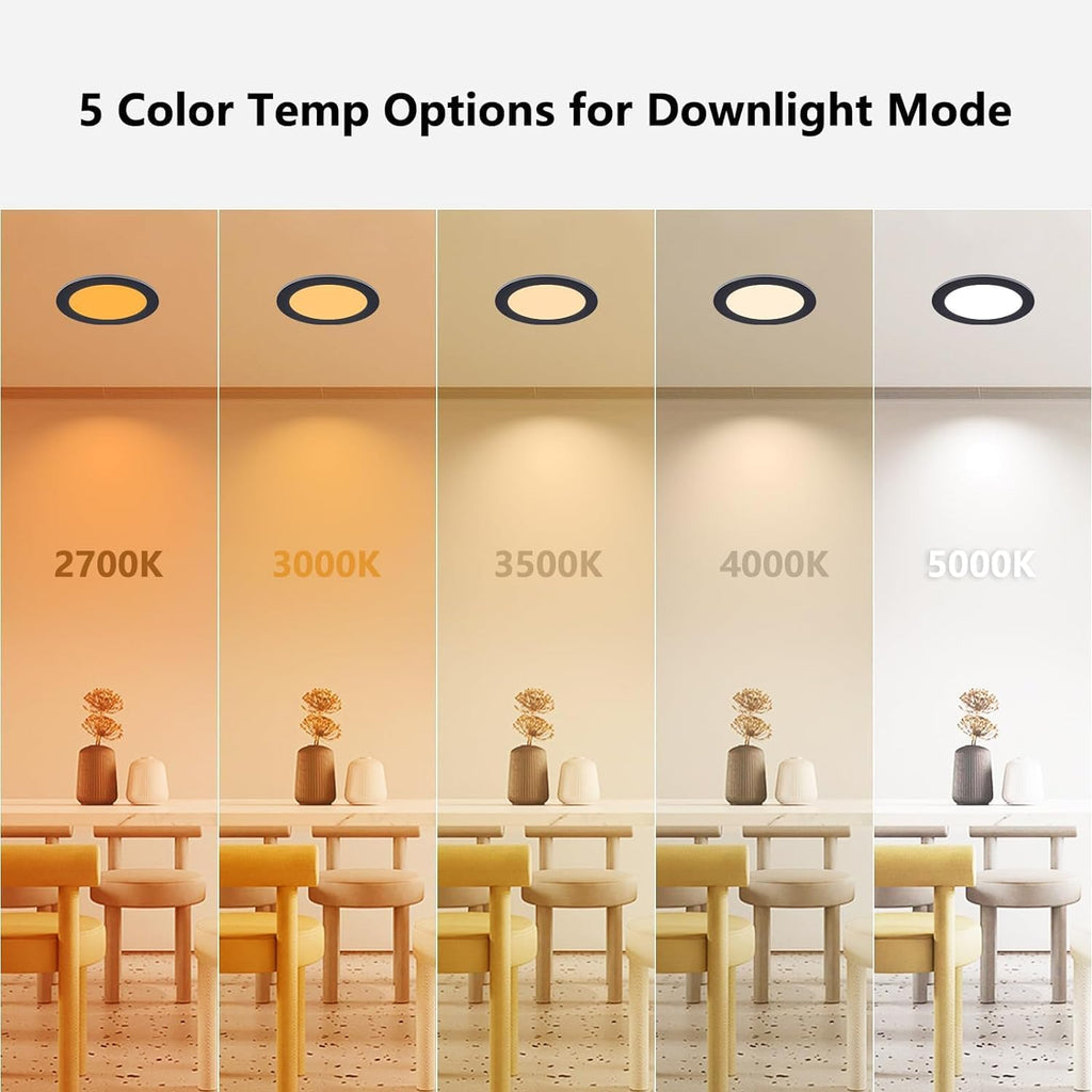 CycevSun Black Recessed Lights 6 Inch with Night Light 16 Pack, Dimmable & 5 Color Selectable, Canless Ultra Thin Wafer Downlight Indoor Outdoor Exterior Soffit, 12W, ETL Listed