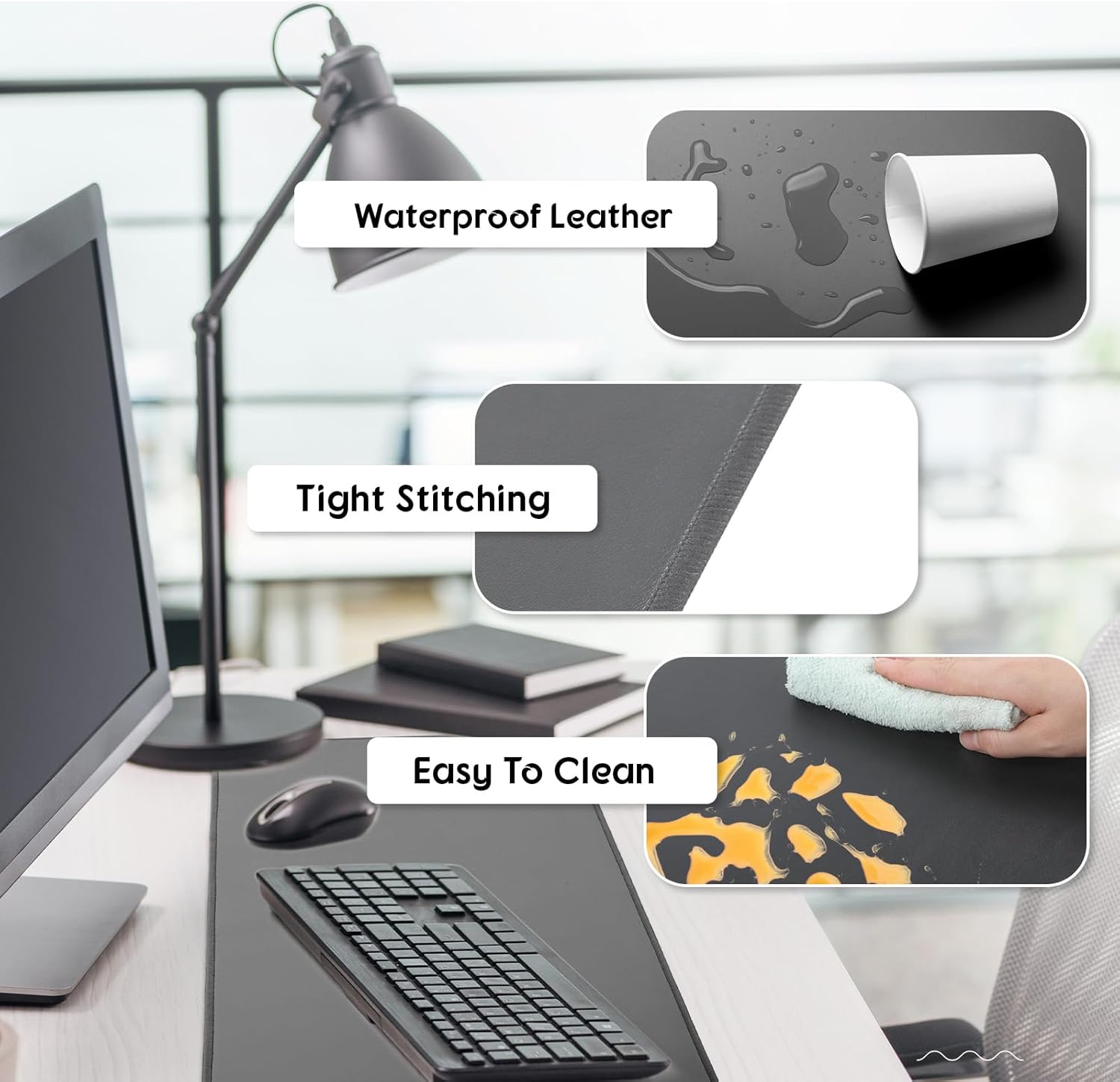 Konohan Heated Large Desk Mat PU Leather Warm Mouse Pad with 5 Heating Level & 4 Hour Auto Shut-Off Heating Keyboard Pad Warmer Gaming Mice Mat Only Supports 110v(Gray Color,23.6"x 14.2")