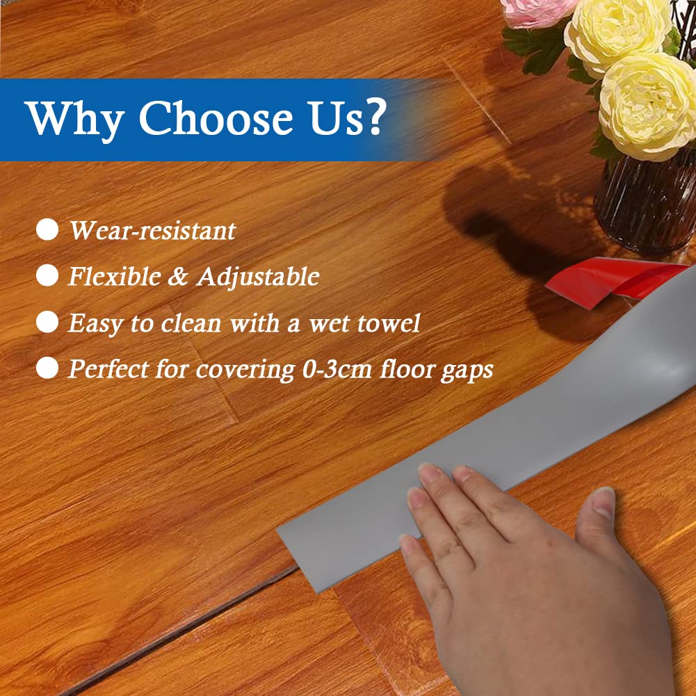 Floor Transition Strip Self Adhesive Floor Cover Strips Laminate 1.57" Wide Vinyl Flat Divider Transitions (4cm, 10Ft, Gray)
