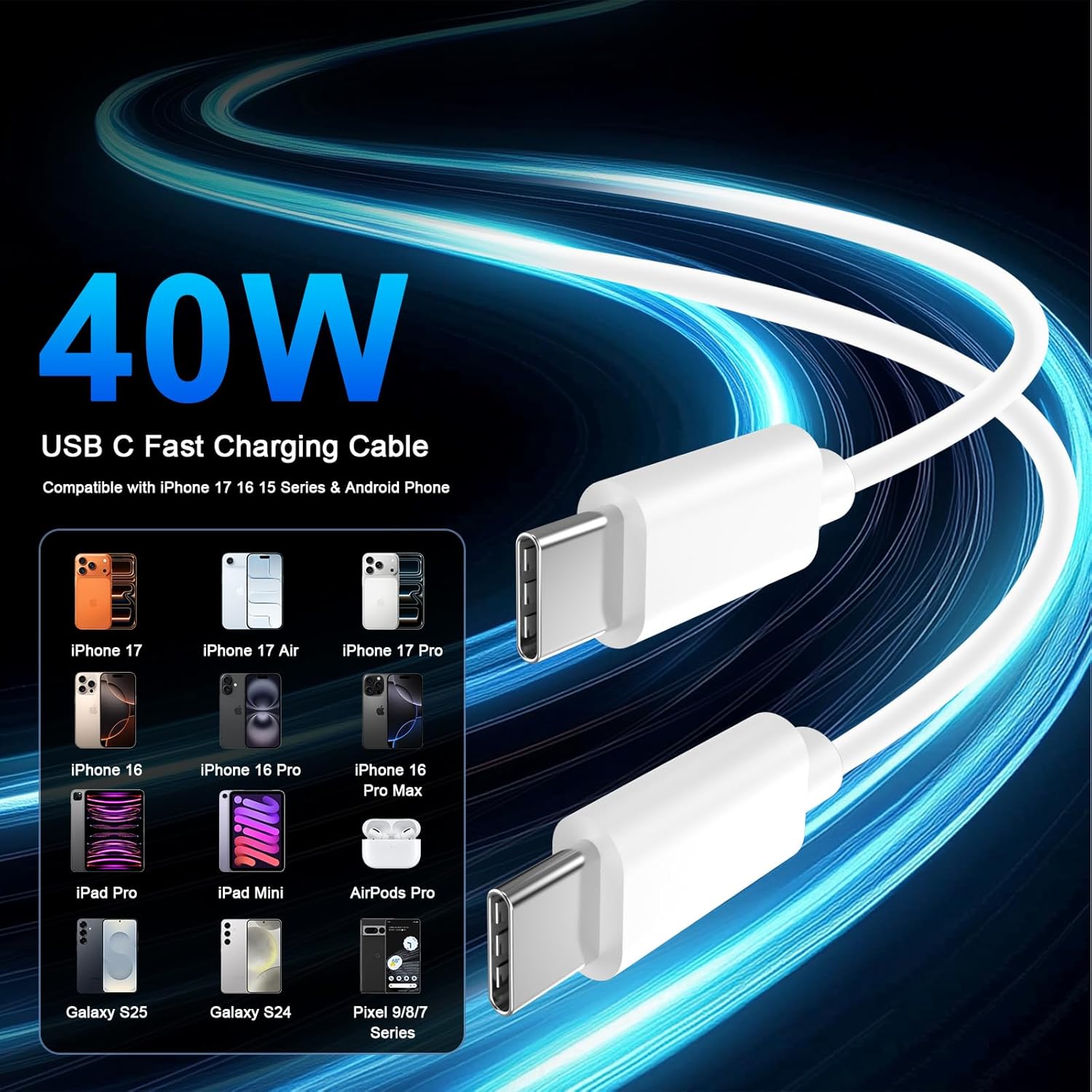 iPhone 17 16 Pro Max Charger Fast Charging, 2 Pack 40W USB C iPhone 16 17 Fast Charger Block with 10 FT Long Type C to C Charging Cable for iPhone 17/17 Pro Max/17 Pro/Air/16/16 Pro Max/15/15 Pro Max