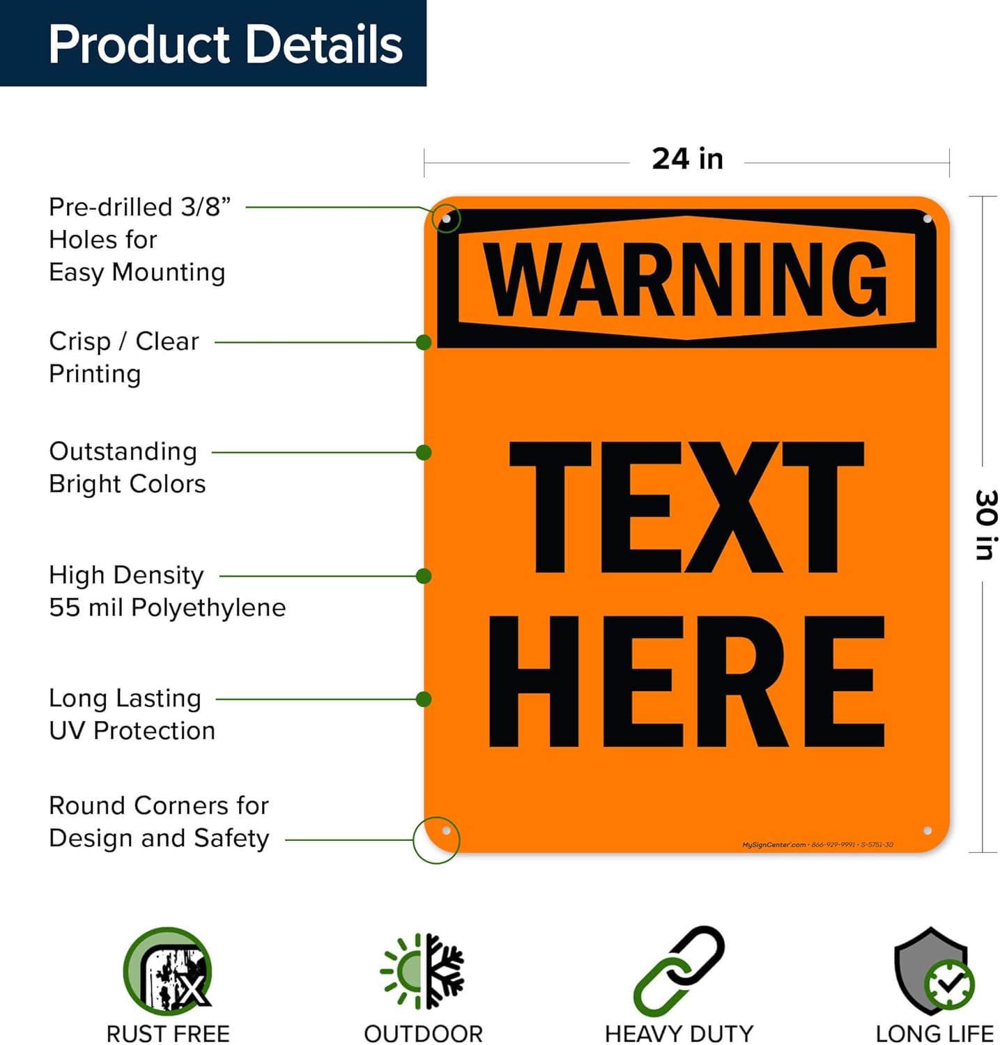 Custom warning Sign, OSHA Sign, 24x30 Inches, 55 mil thick HDPE (high density polyethylene), Made in USA by My Sign Center