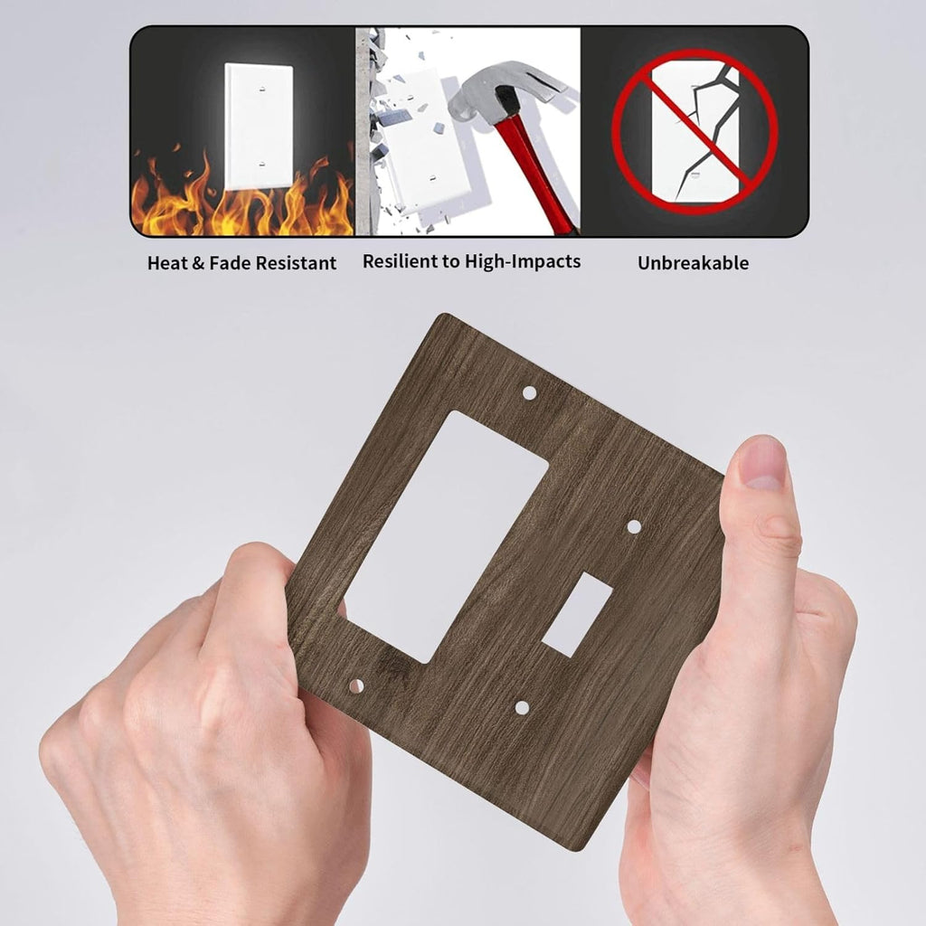 Outlet Covers Rustic Walnut Wood Grain 1 Toggle 1 Rocker Combo Light Switch Cover Plate Decorative Switch Plate Covers Electrical Wall Plate for Farmhouse Cabin Decor