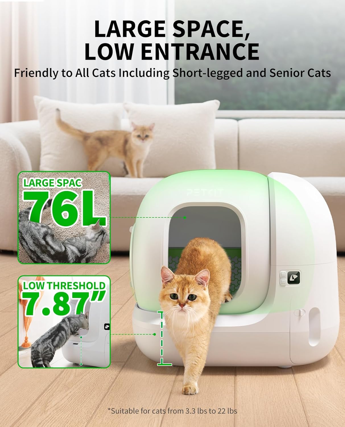 PETKIT 2025 Upgraded Automatic Cat Litter Box 2-Way Odor Remover & 20 Trash Bags,App Control Smart Robot with Anti-Scratch Inner Mat, Self-Cleaning Cat Litter Box True Integration & Structure Safety