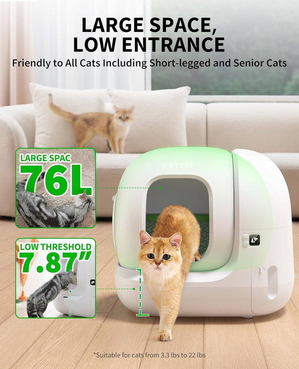 PETKIT 2025 Upgraded Automatic Cat Litter Box 2-Way Odor Remover & 20 Trash Bags,App Control Smart Robot with Anti-Scratch Inner Mat, Self-Cleaning Cat Litter Box True Integration & Structure Safety