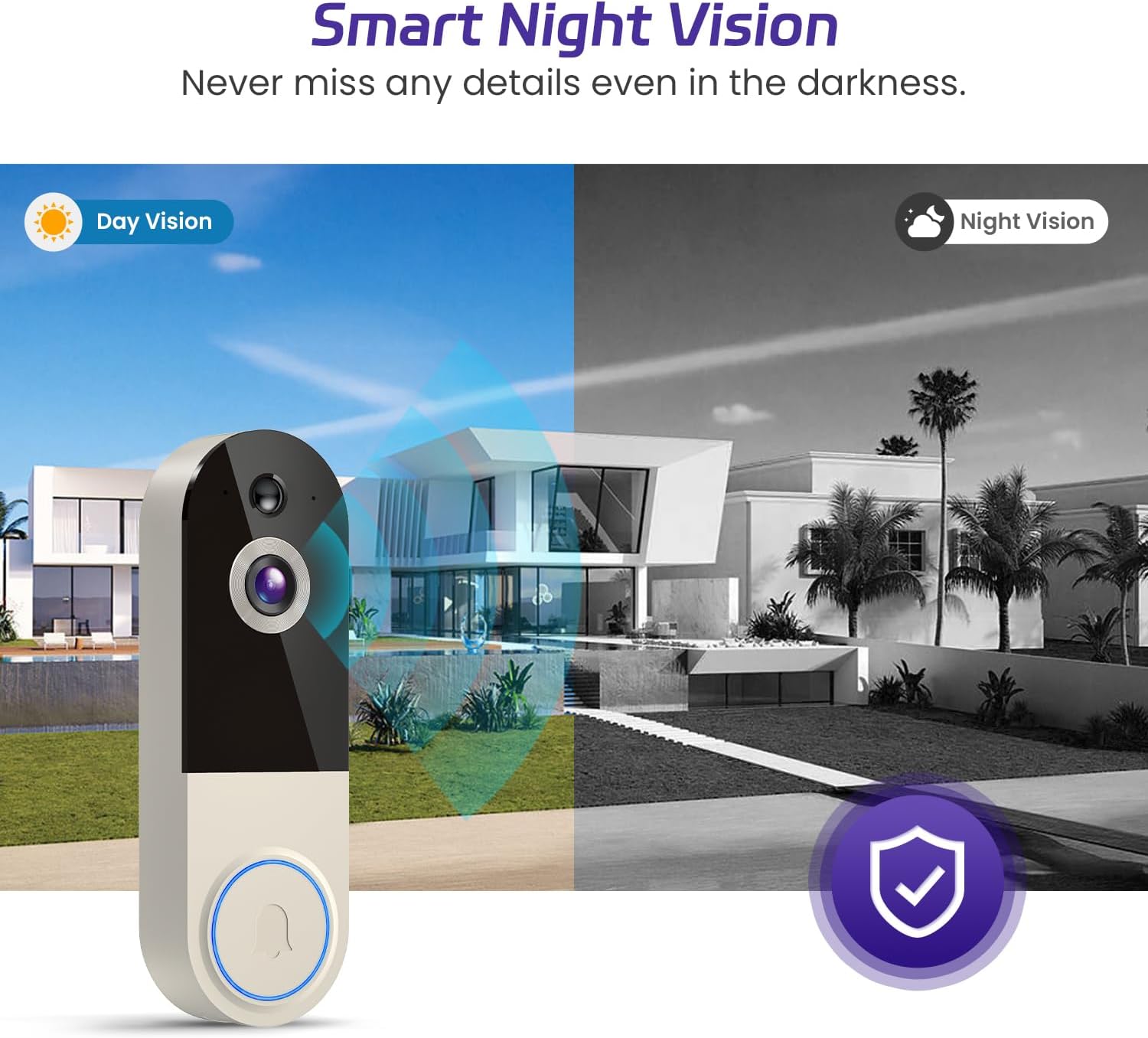 1080p Wireless Video Doorbell Camera with AI Human Detection, 2-Way Audio, Night Vision, Cloud Storage, Real-Time Alerts, 2.4G Wi-Fi Only