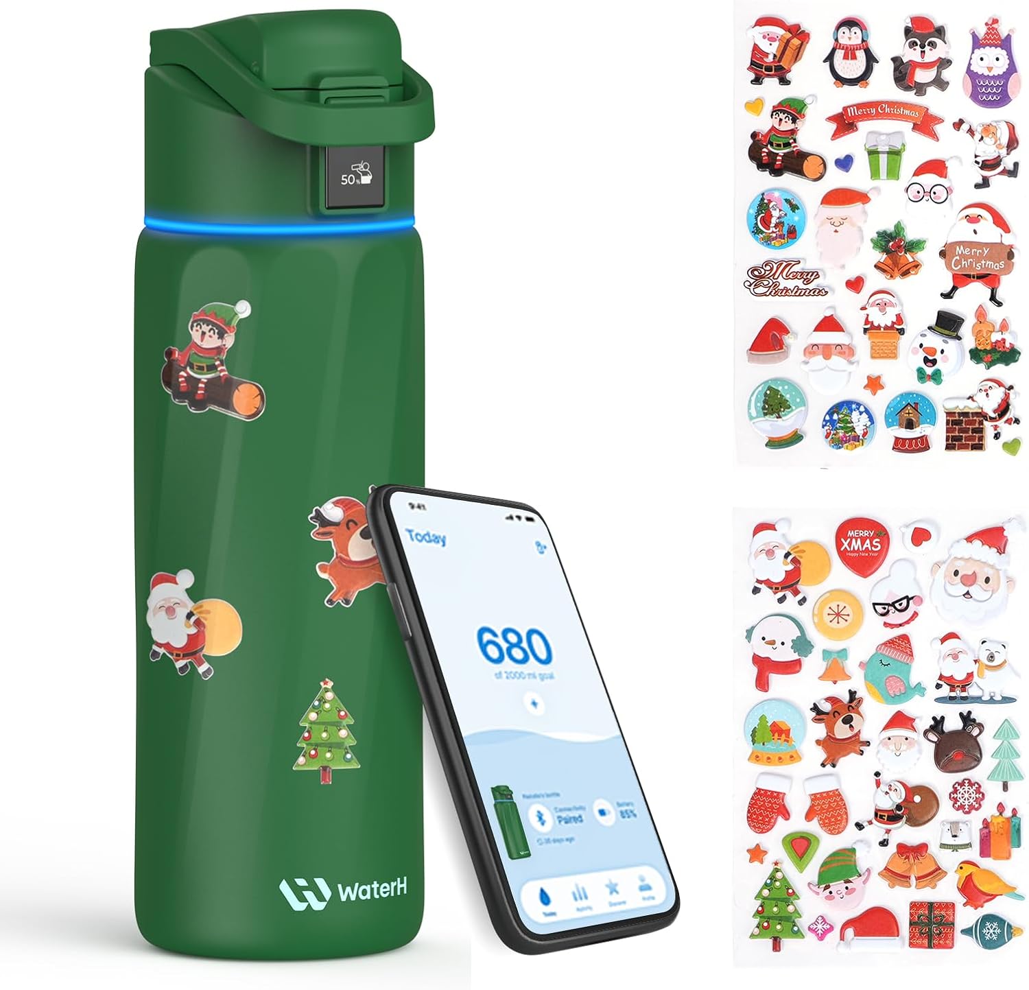 BOOST Smart Water Bottle with Reminder & Tracker, 24oz Vacuum Insulated Bottles Stainless Steel, BPA-Free, Wide Mouth, Ideal Gift for Men, Women, Christmas, New Year, Gym, Office, School