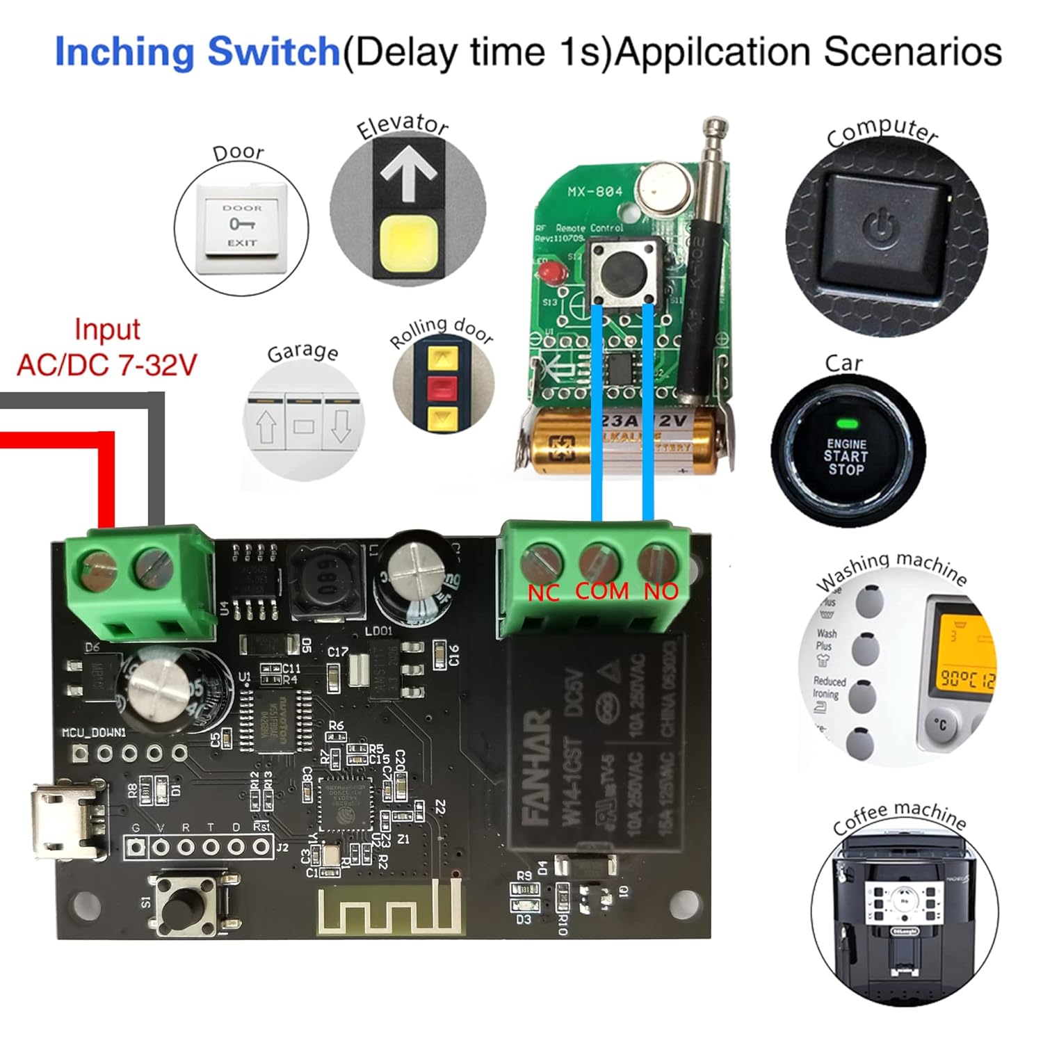 Jane Eyre WiFi Wireless Smart Switch Relay Module Jog Self-Locking Switch Module DIY Smart Home Compatible with TUYA/Smart Life App(1CH)