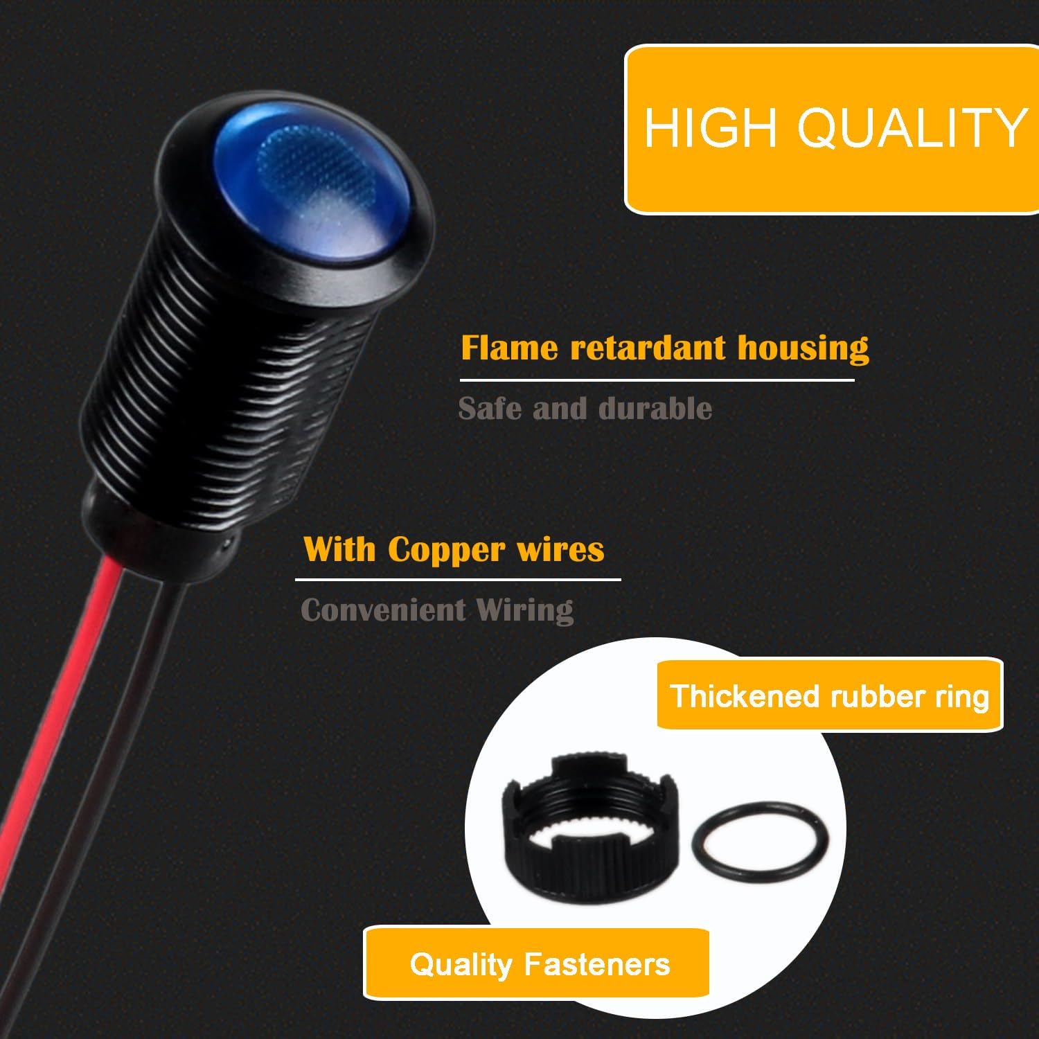 5pcs 12mm LED Indicator Light Plastic Black Signal Dot Lamp 110-220V AC 1/2 inches Mounting Hole Size with 15cm/5.9in. Wire (Blue LED)