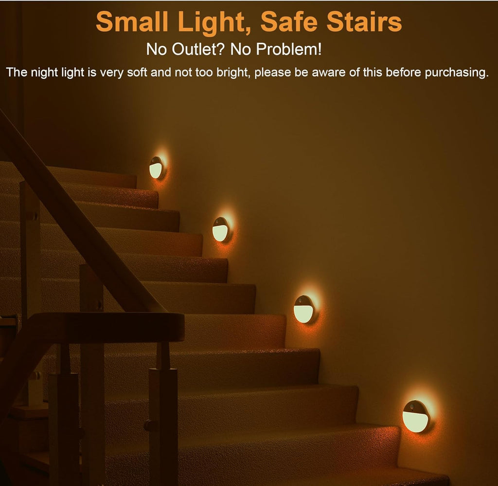 2 Pack Amber Night Light, Battery Operated Night Light, 2.6" Small Sticky Lights, Dimming, 3 Light Modes, Motion Sensor Lights for Kids, Baby, Sleep, Bedroom, Bathroom, Toilet, Travel, Stairs