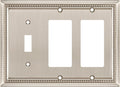 Henne Bery Sunken Pearls Heavy Duty Decorative Wall Plate Switch Plate Outlet Cover (Single Toggle/Double Decorator, Satin Nickel)