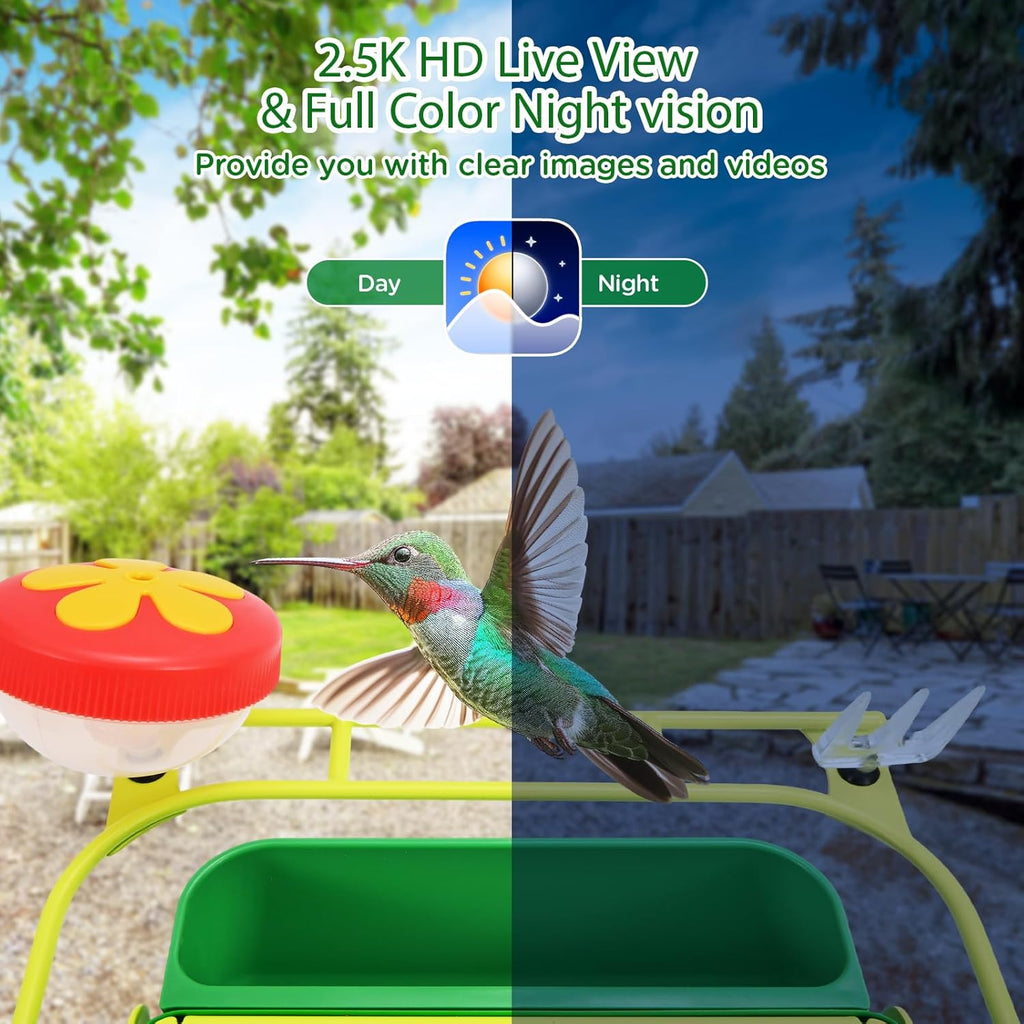 Avinory Smart Bird Feeder with Camera 2.5K HD, Solar Powered AI Bird Identifier 10000+ Species, 32GB Card, Wireless,with Night Vison,Metal Squirrel Proof for Outdoor Birds Watching Gift