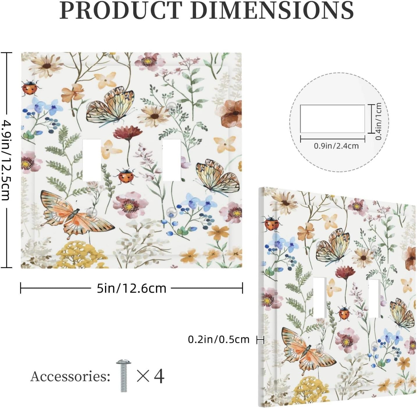 Decorative Light Switch Cover Boho White Background Butterfly Rustic Flower Double Toggle Personalized Wall Plate Switchplate 2 Gang Switchcovers Decora Light Switch Plate