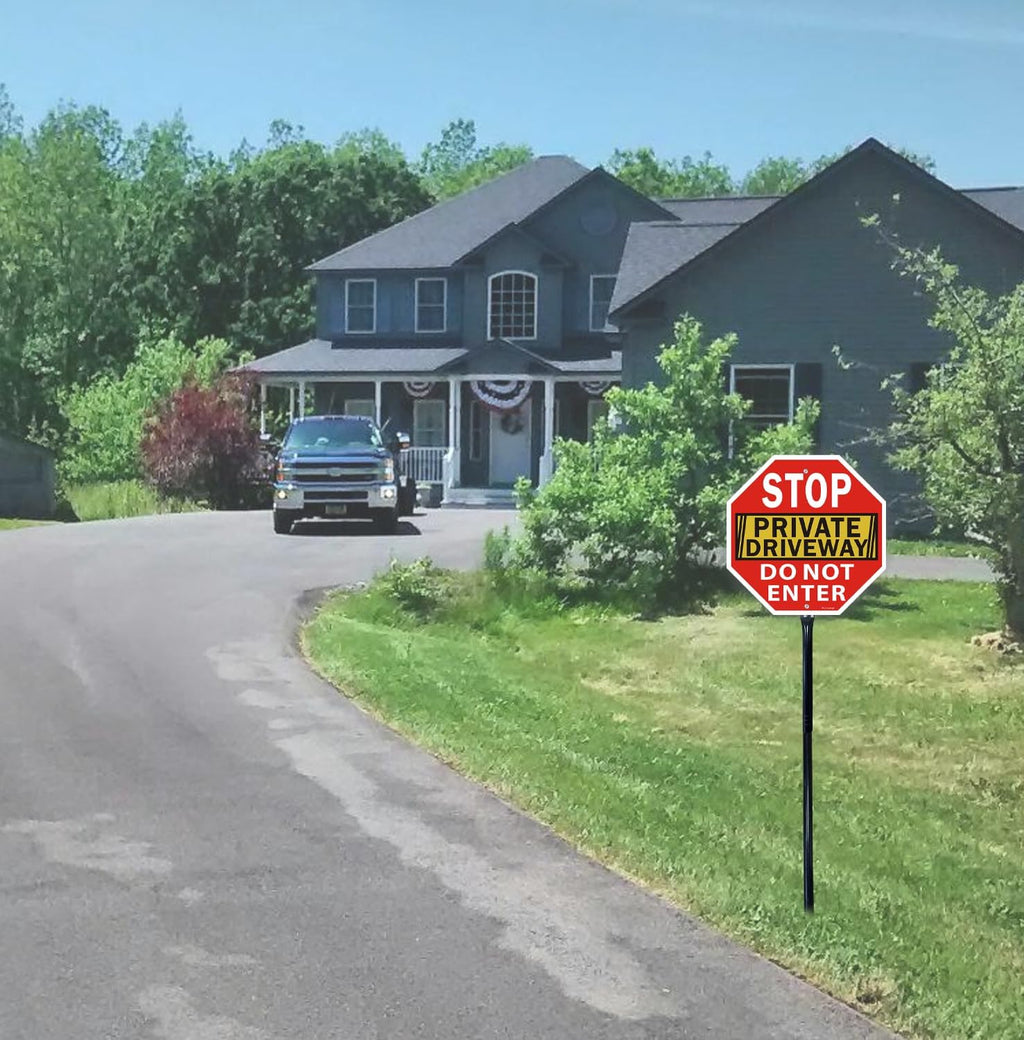 Stop Sign, Do Not Enter Private Driveway Sign with Stake, 36" Tall, 12" x 12", Reflective Aluminum