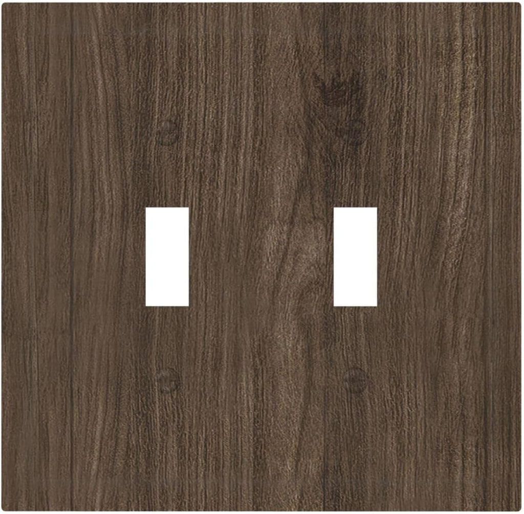 Decorative Switch Plate Covers Rustic Walnut Wood Grain 2 Gang Double Toggle Light Switch Cover Plate Electrical Wall Plate Outlet Cover for Farmhouse Cabin Decor
