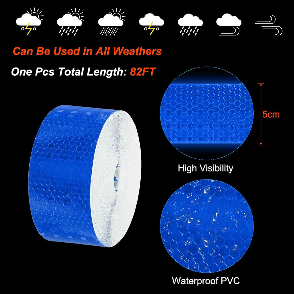PATIKIL 2 Inch x 82 ft Reflective Tape, 1 Roll Waterproof Self Adhesive High Visibility Caution Warning Safety Tape Reflector with Scraper for Trucks Trailers Cars, Blue
