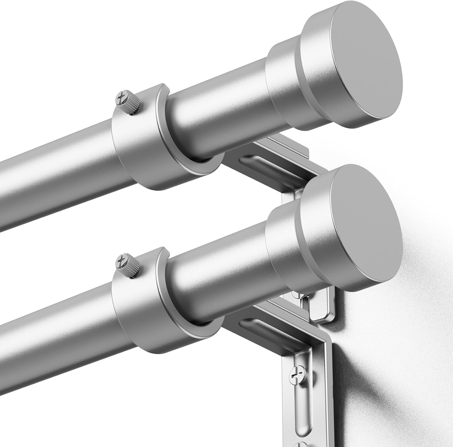 Curtain Rod 2 Pack 32-84 Inch, Heavy Duty 1 Inch Curtain Rod, Sliver Long Adjustable Window Treatment Rods, Modern Design, Easy Installation