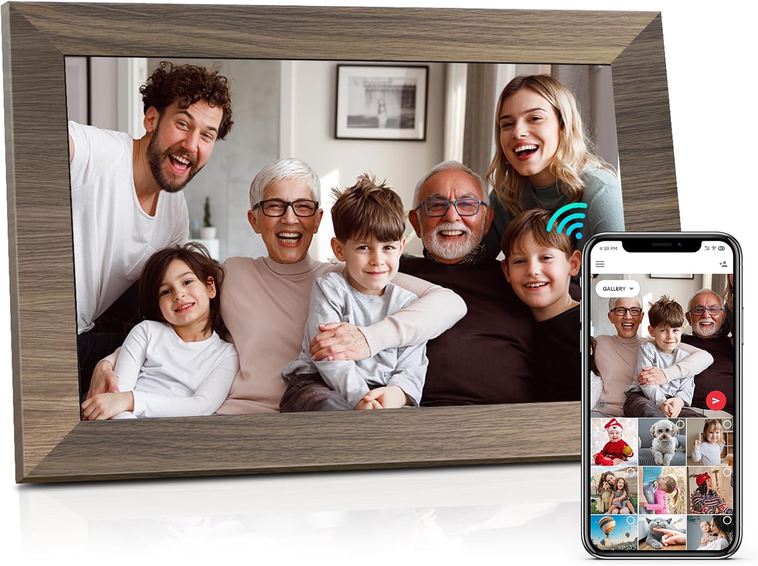 Canupdog WiFi Digital Picture Frame 10.1 Inch, IPS Touch Screen Smart Cloud Digital Photo Frame with 16GB Storage, Wall Mountable, Auto-Rotate, Share Photos from Anywhere Via App