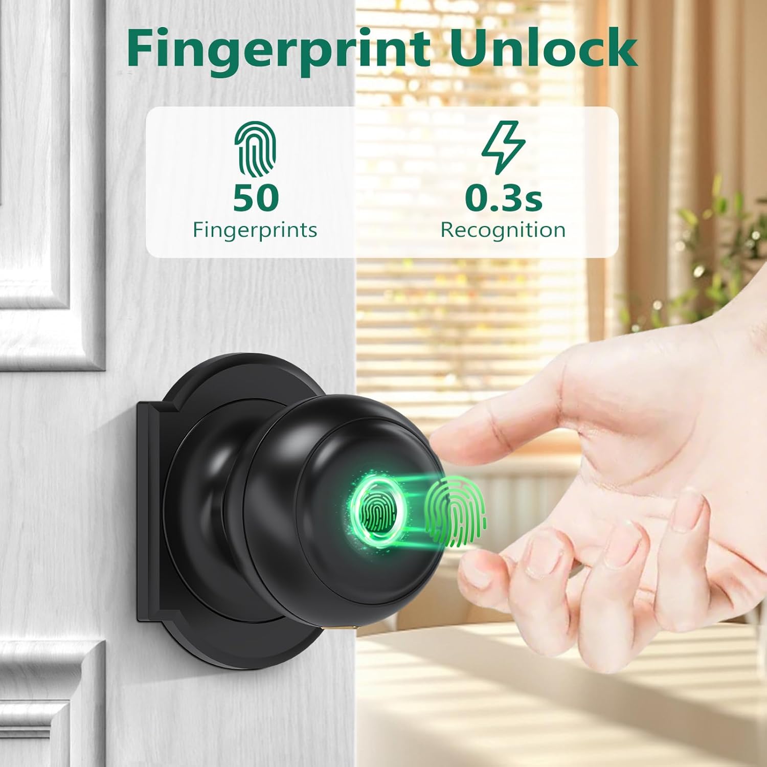 GeekTale Fingerprint Door Lock, Smart Lock with App, Biometric Door Lock, Thumbprint Door Knob, Smart Fingerprint Door Knob for Bedroom, Office, Apartment