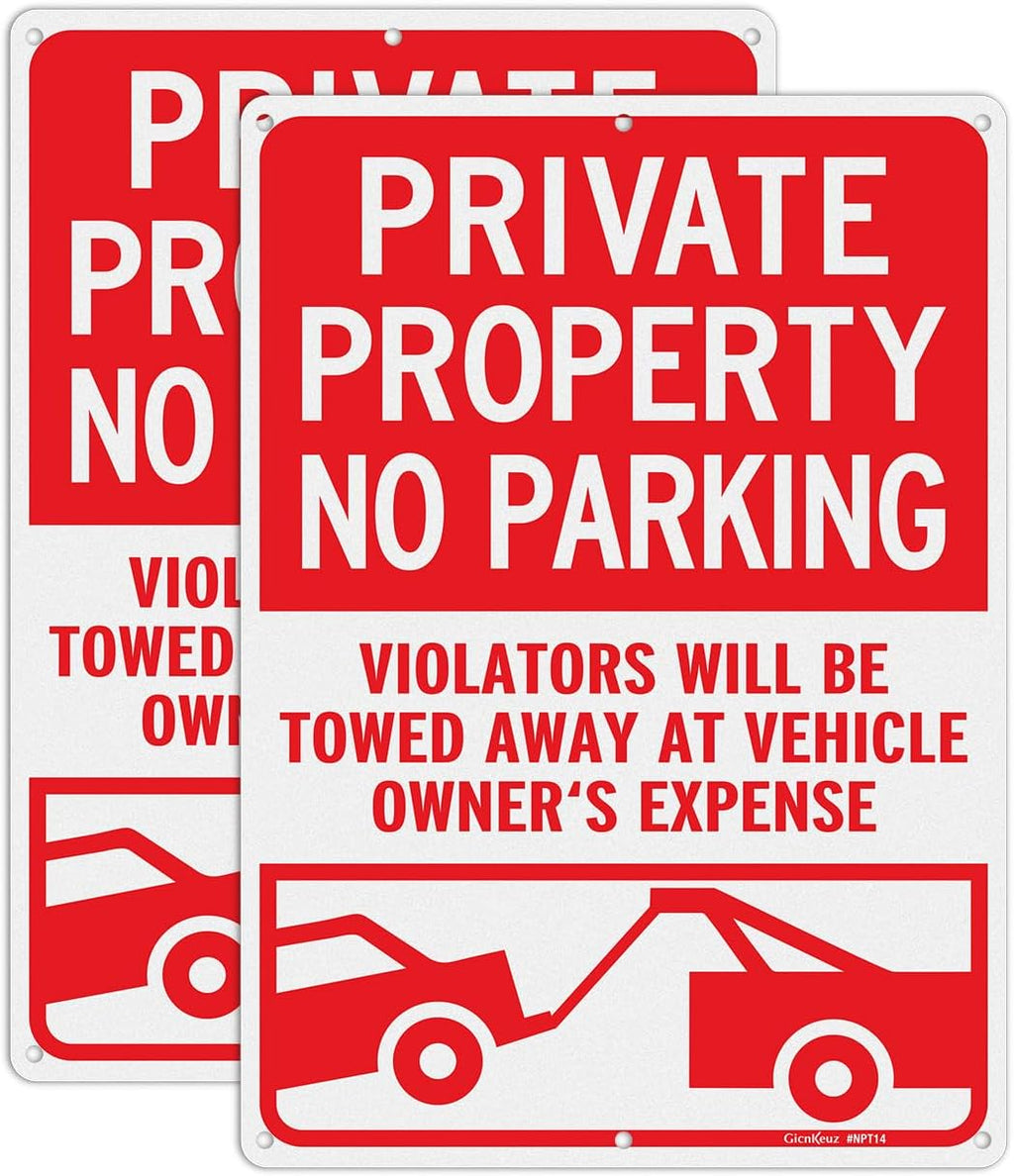 GicnKeuz Private Property No Parking Signs, 14x10 Inches Violators Will Be Towed Away at Vehicle Owner's Expense Signs, Reflective Aluminum, Weather Resistant, Waterproof (2 pack)