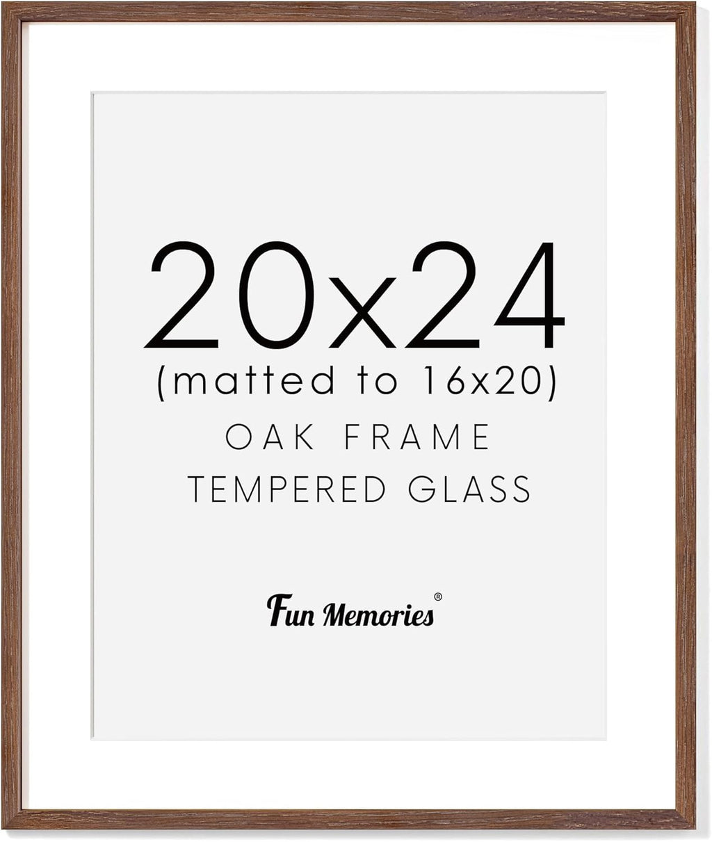 20x24 Picture Frames, Rustic Solid Oak Wood Frame 20 x 24 for Wall, Wooden 20 by 24 Photo Frames with Tempered Real Glass, 20x24 Poster Frame Matted to 16x20 (Walnut Color, 1 Pack)