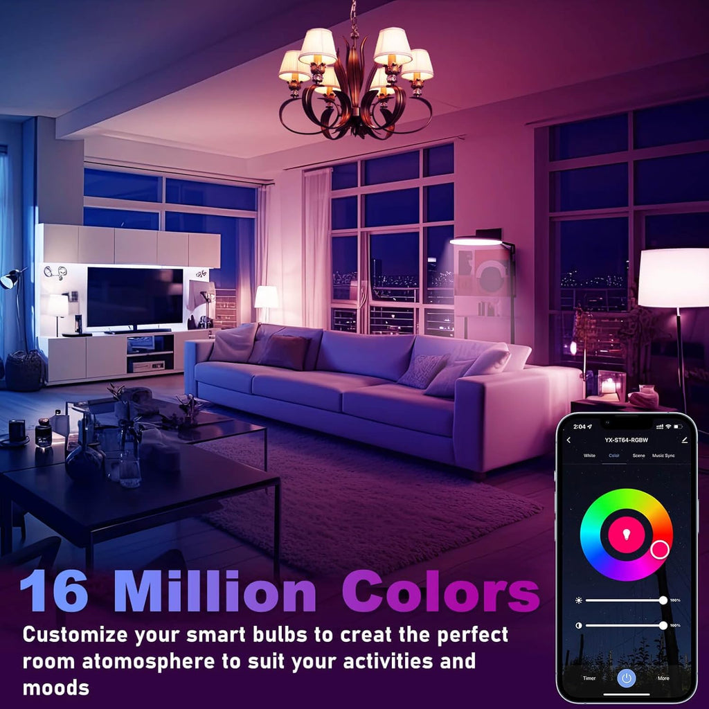 A15 LED Smart Bulb, 5W=40W,Compatible with Alexa Google Assistant, E12 Base, G45 Ceiling Fan Light Bulbs, 2.4G WiFi ONLY, 4 Pack