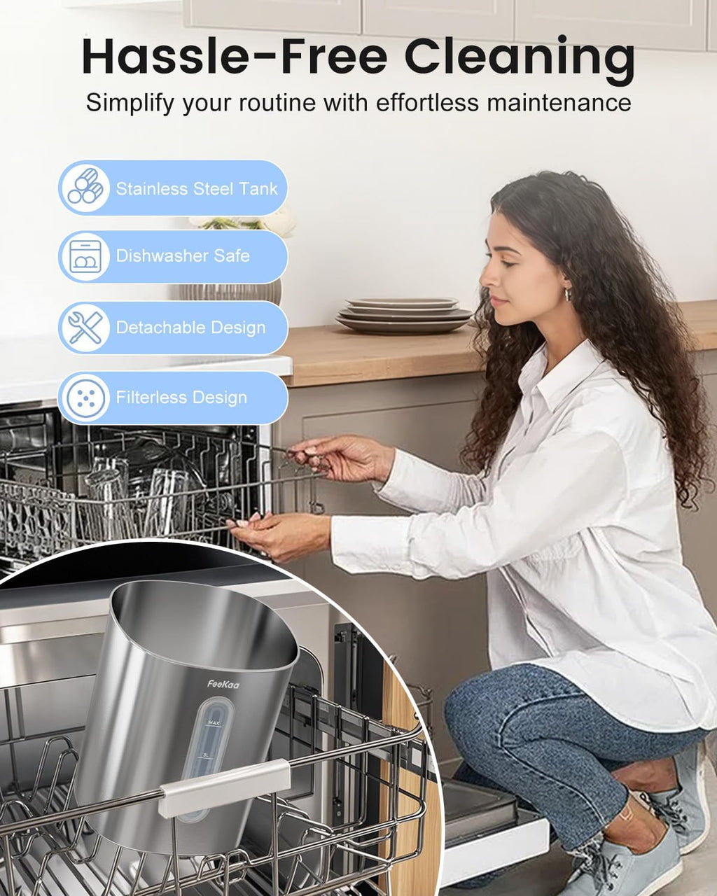 Feekaa Stainless Steel Humidifier, Easy Clean Dishwasher Safe, 4L/1Gal Cool Mist Humidifiers for Bedroom, Humidifiers for Baby, Humidifier Large Room for Nursery, Plant, Office, Living Room, White