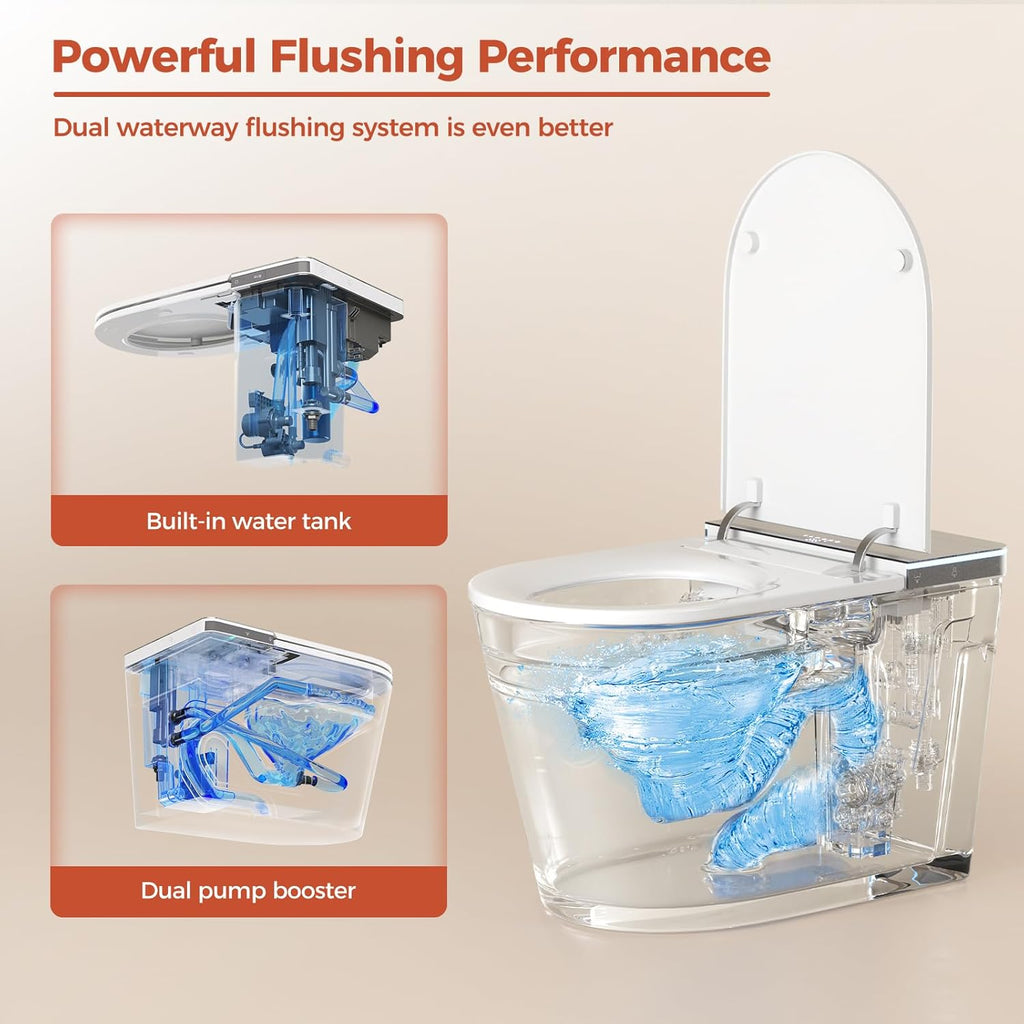 Smart Toilet with Bidet Built in,One Piece Bidet Toilet,Japanese Toilet for Bathroom with Remote Control,Modern Elongated Toilet with heated toilet seat,bidet warm water,Foot Sensor Operation