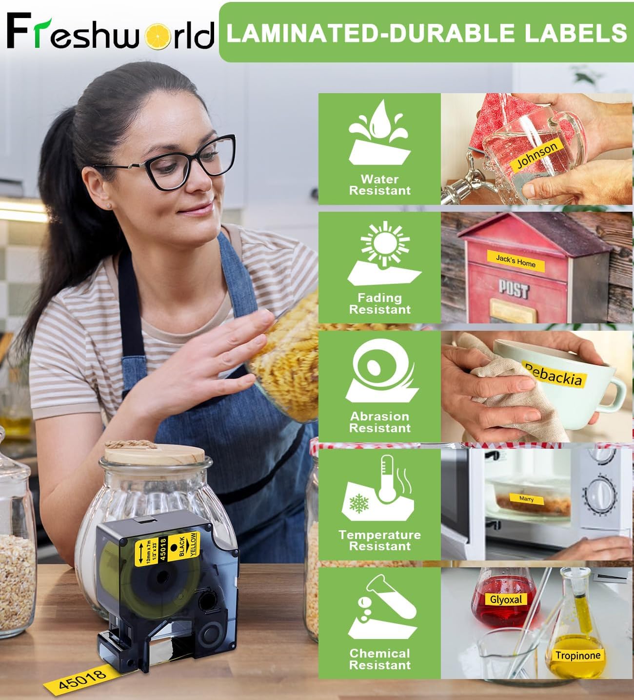 Freshworld Compatible with Dymo D1 Label Tape 45018 Replace for Dymo Label Maker Refills d1, Black on Yellow, 1/2 in x 23 Ft, for LabelManager 160 210D 260P 280 360D 420P PnP 220P 260P 500TS,6-Pack